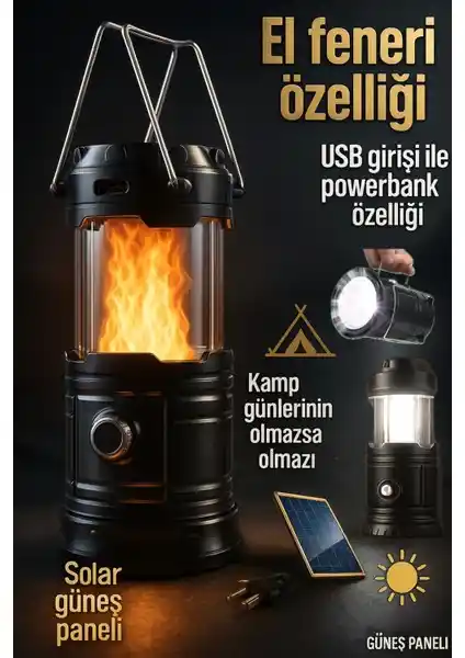 Volemi Alevli Powerbank Özellikli Kamp Lambası ile Doğada Güç ve Atmosfer Bir Arada
