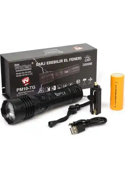 Watton WT-600 1000 Lümen LED El Feneri Yüksek Performans ve Dayanıklılık