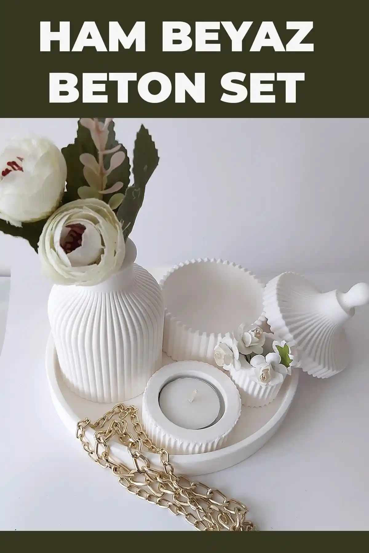 Arzu Ak Minimal Beyaz Beton Dekoratif Set: Şıklığı ve İşlevselliği Bir Araya Getiriyor