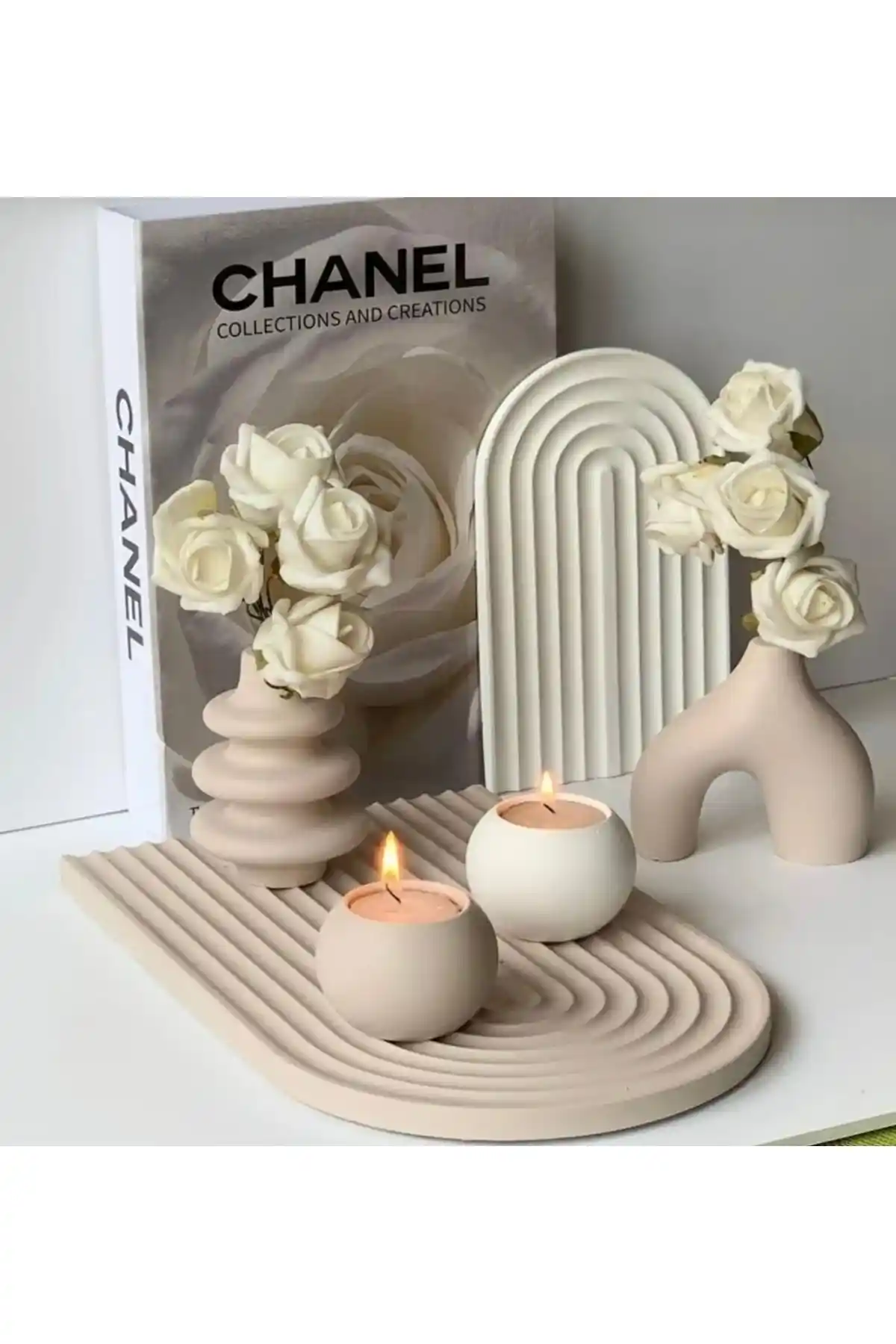 By Sirin Yıldız Tepsili Vazo ve Mumluk Seti: Modern ve Estetik Dekorasyon Çözümleri