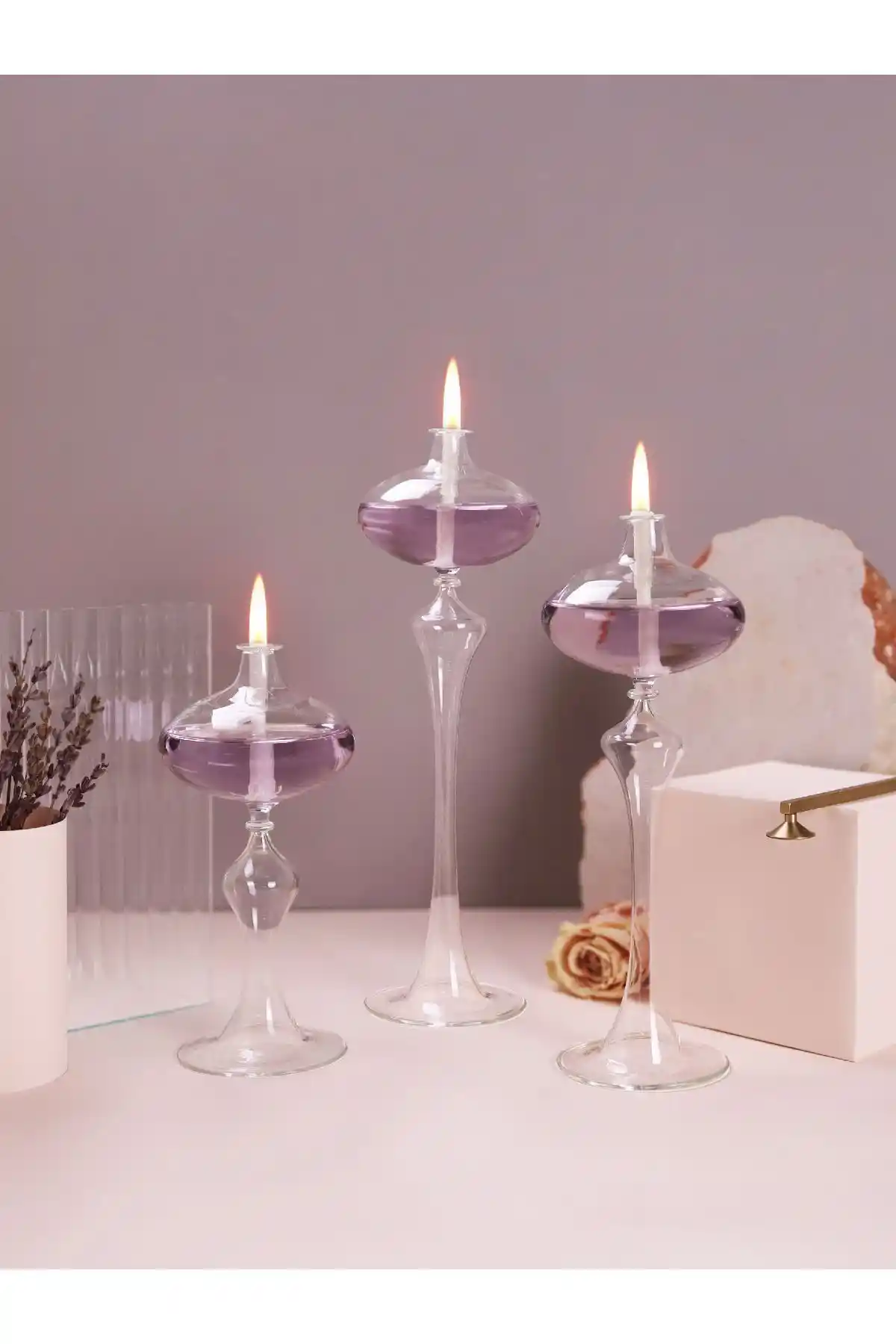 Glassic Cassini Lila Cam Kandil Seti ile Zarif ve Kullanışlı Ev Dekorasyonu