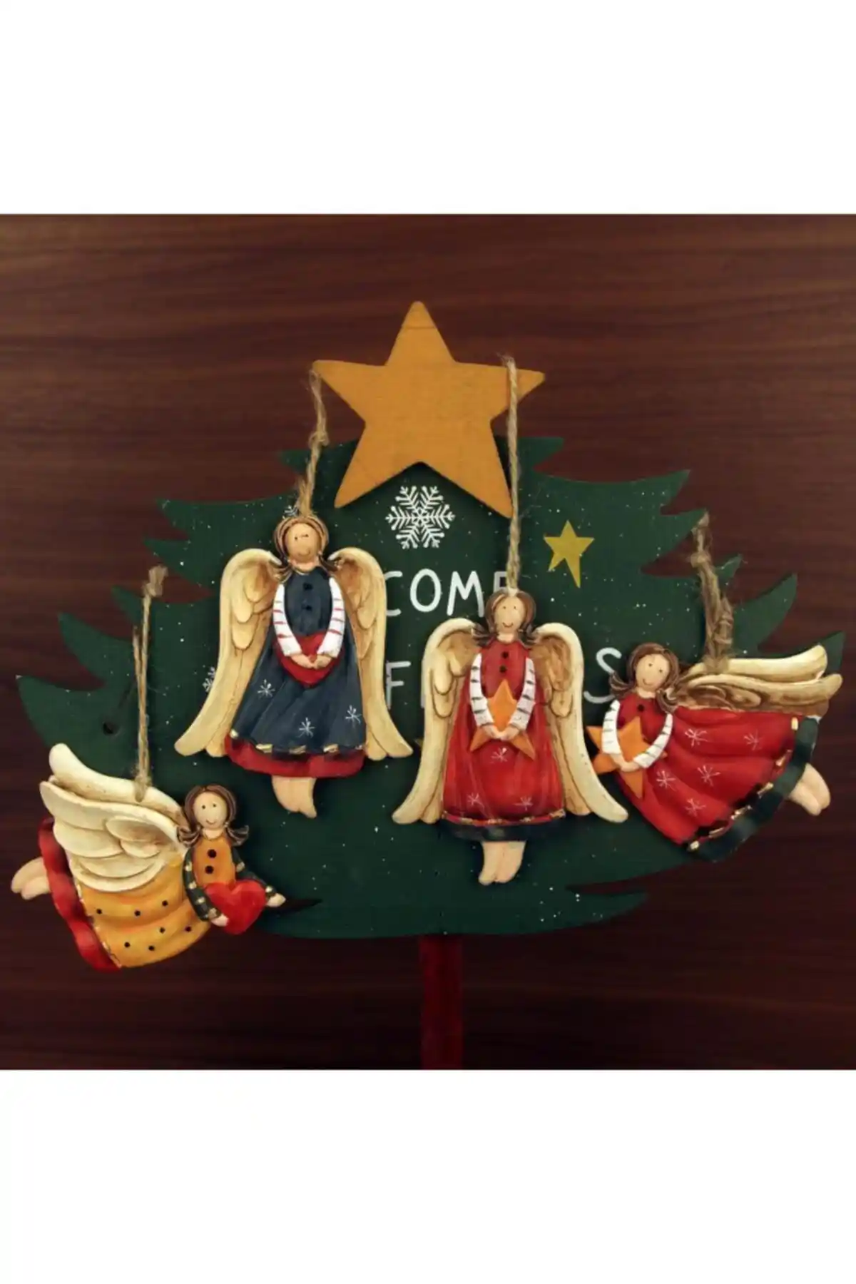 HediyeKanalı: Büyük Boy Polyester Asmalı Melek Figürlü Dörtlü Süs Biblo ile Yılbaşı Yeniliği