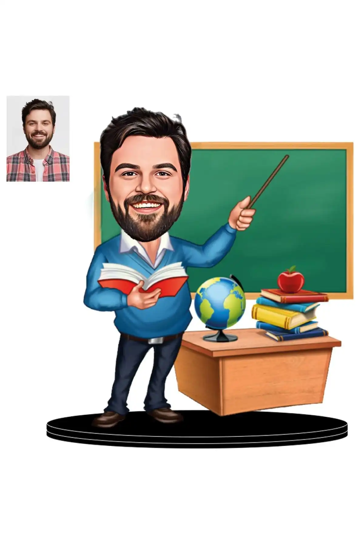 Kişiye Özel Öğretmen Karikatürlü Ahşap Biblo ile Anlam Dolu Hediyeler