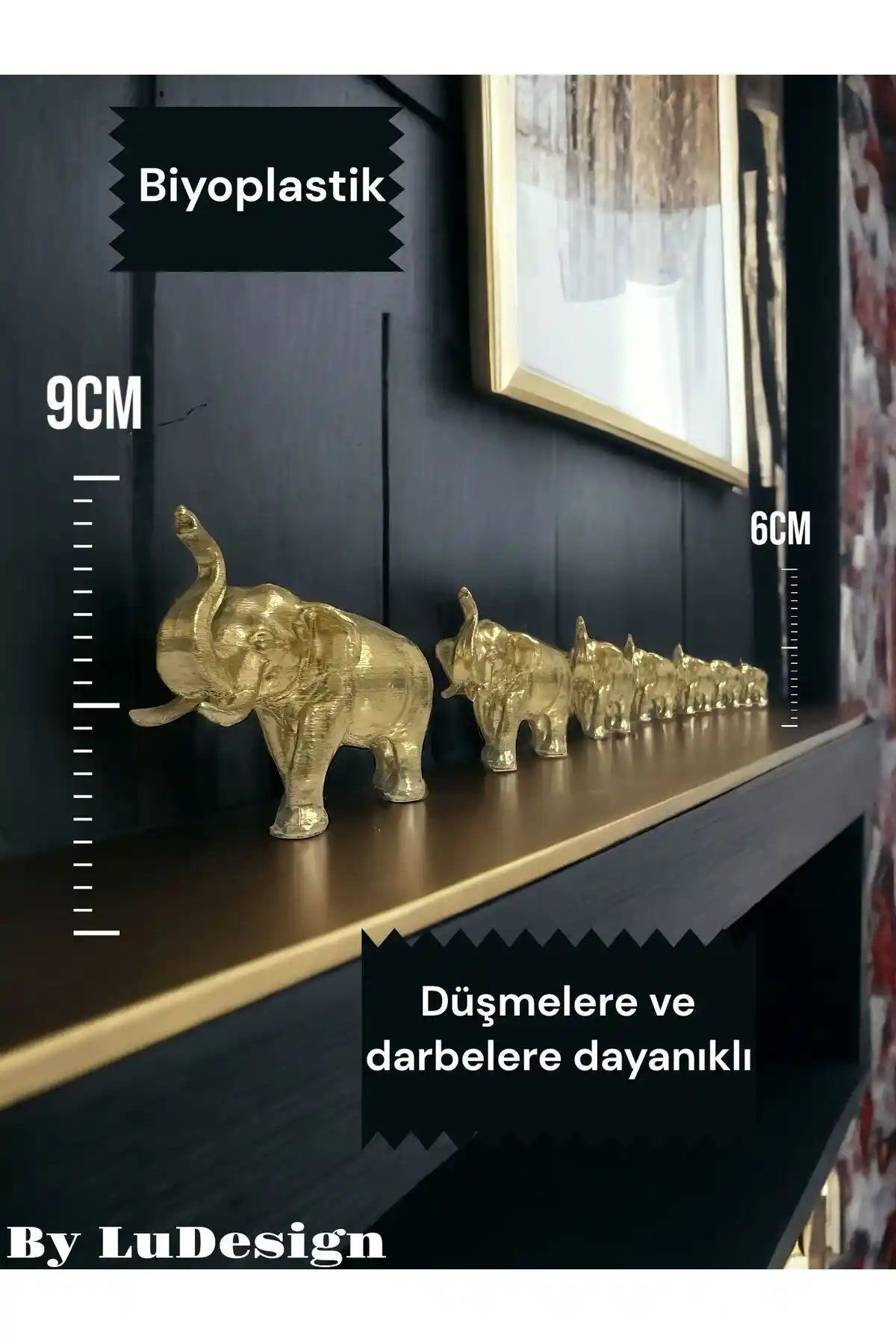 LuDesign Premium Gold Renk 7li Bereket Fil Seti ile Ev Dekorasyonunu Zenginleştirin