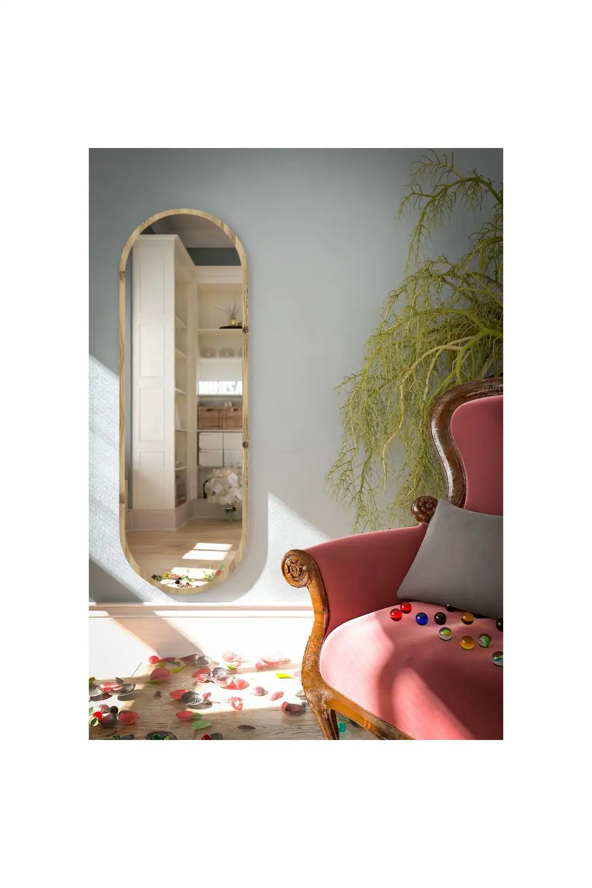 Nysamo Safir Meşe Oval Dekoratif Boy Aynası ile Modern ve Şık Ev Dekorasyonu