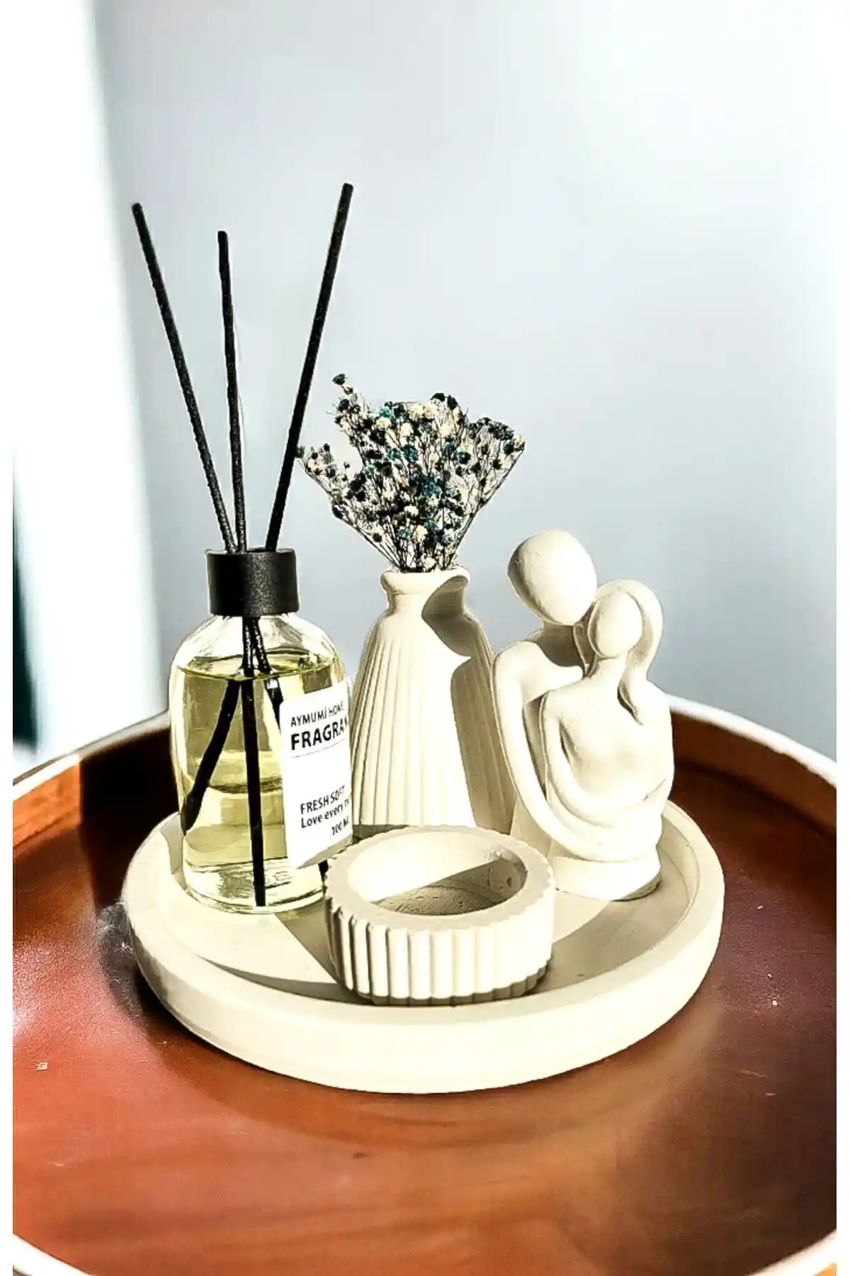 Aymumi Home Dekoratif Konik Vazo ve Mumluk Seti: Ferah Koku ve Şık Tasarım