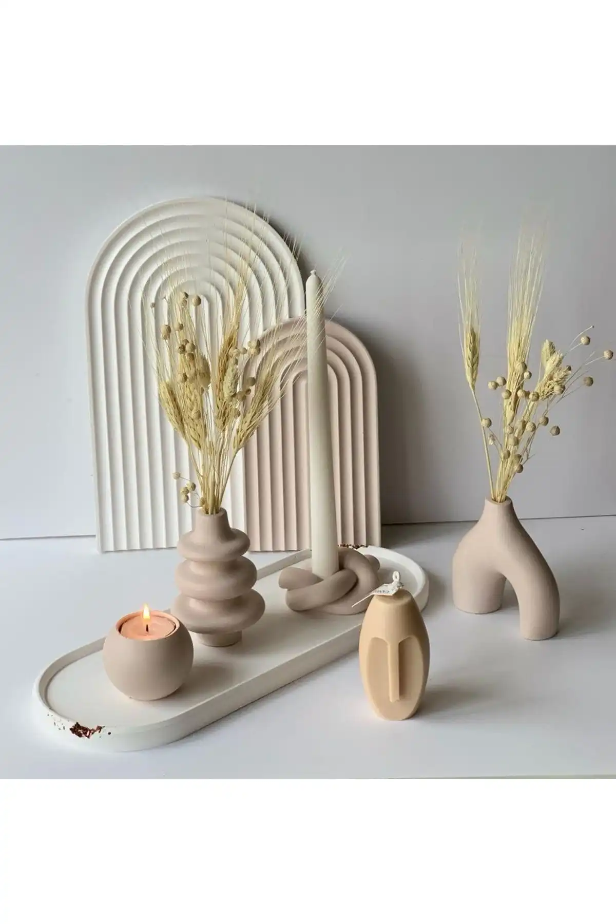 Baboyhome1 Oval Tepsi ve 5 Parça Dekoratif Set: Şık ve Fonksiyonel Tasarım