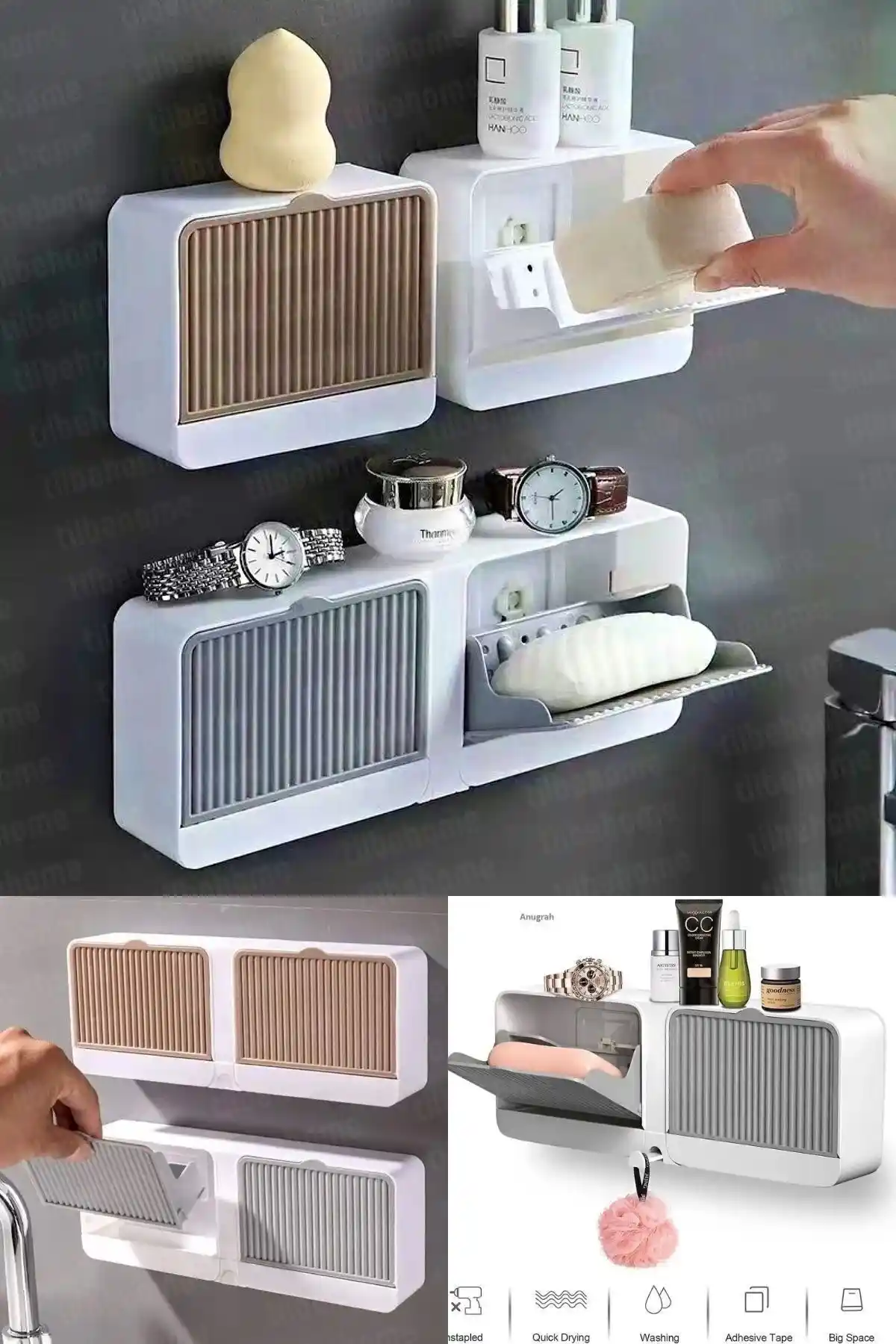Afifehome 2 Bölmeli Su Tutmaz Katı Sabunluk Modern Mutfak ve Banyo Organizatörü