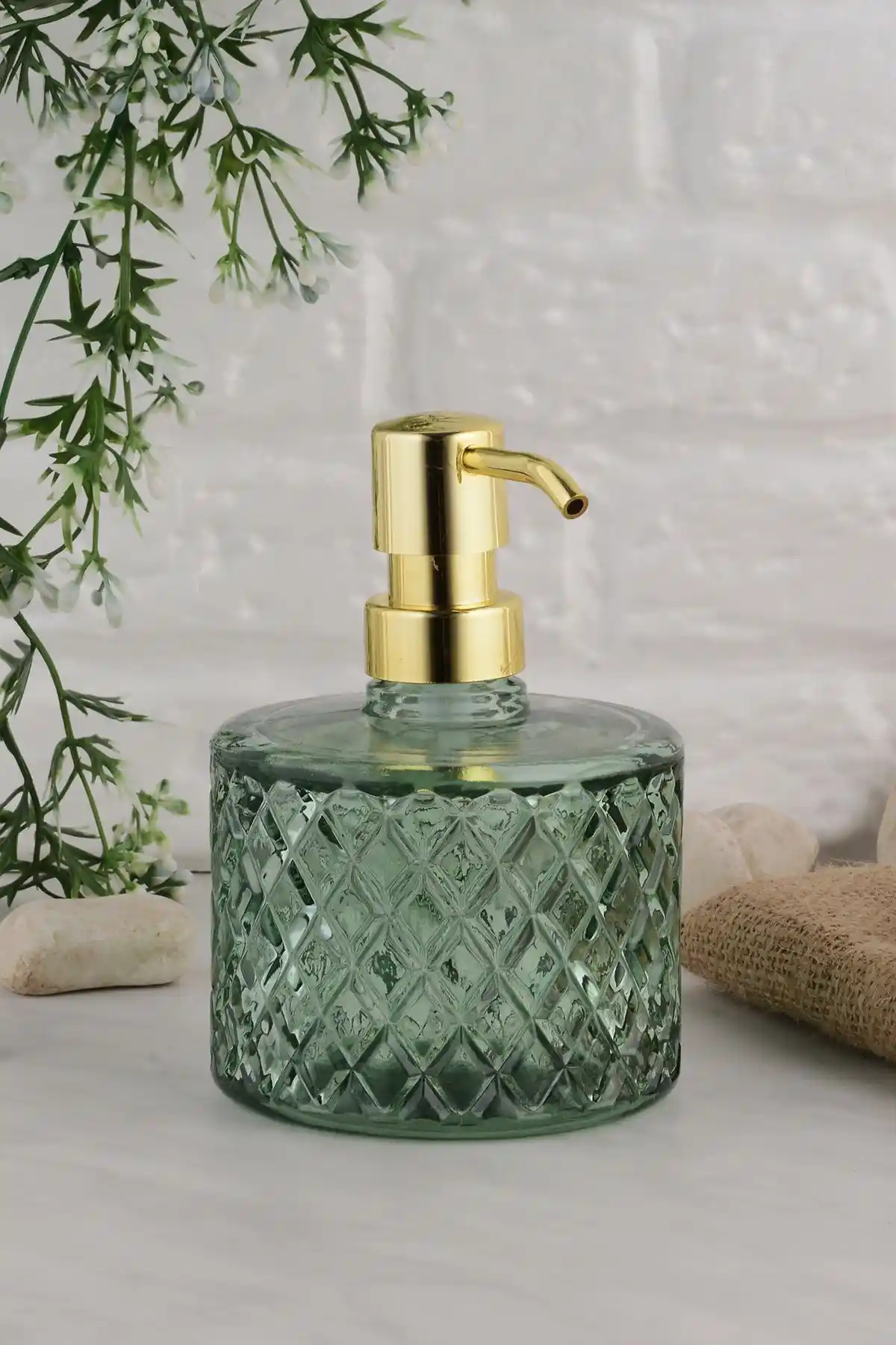 Angdesign Kristal Cam Sıvı Sabunluk Mint Yeşili Estetik ve Fonksiyonel Banyo Aksesuarı