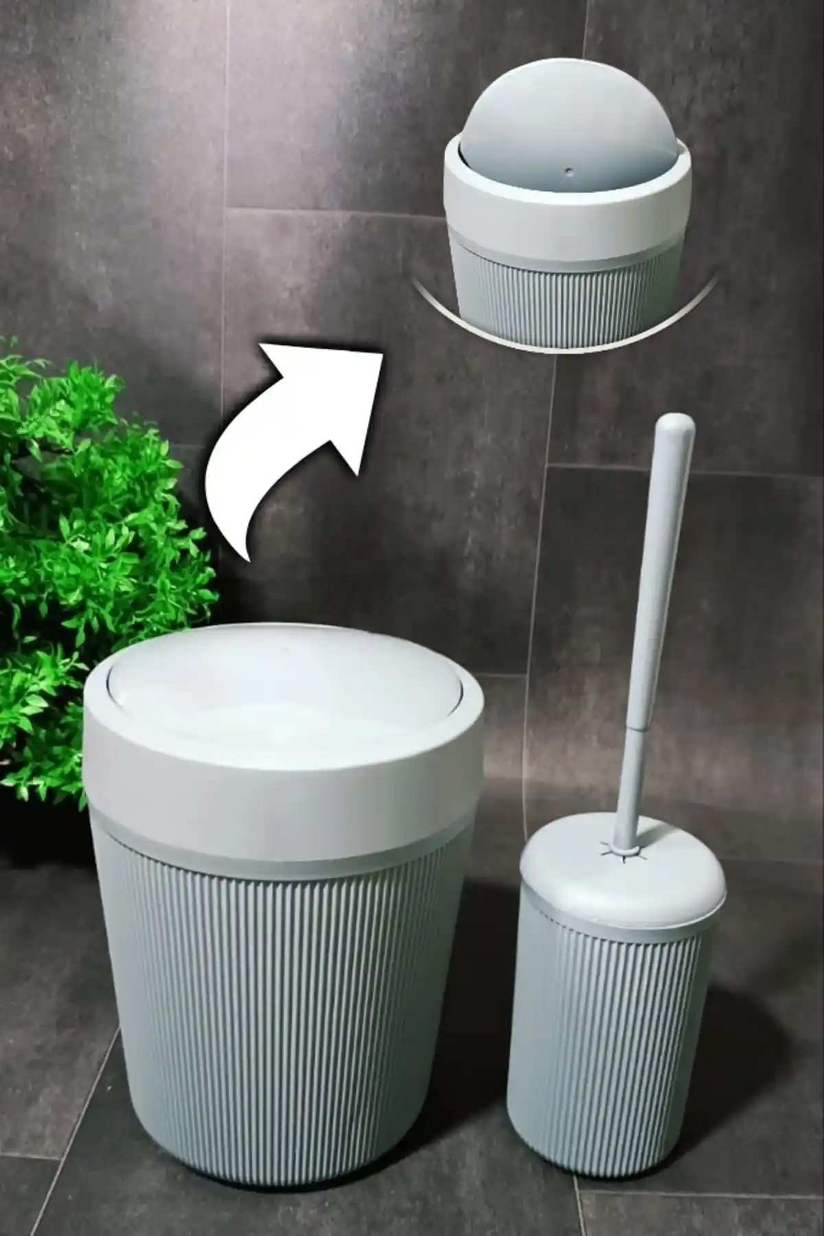 Bazaragele Gri Akrilik Banyo Seti ve Çöp Kovası Modern ve Dayanıklı Tasarım