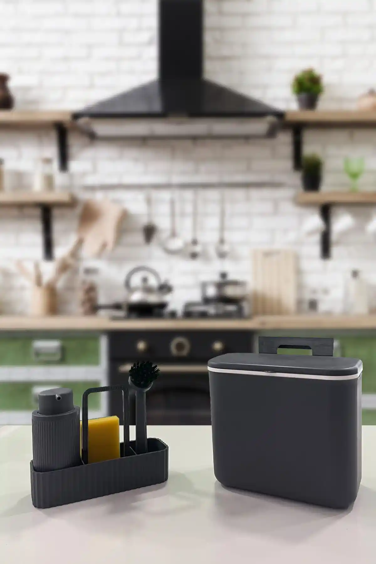 BİLTAŞ PLASTİK 2'li Bulaşık Seti ve 8 Litrelik Çöp Kovası Modern Mutfaklar İçin