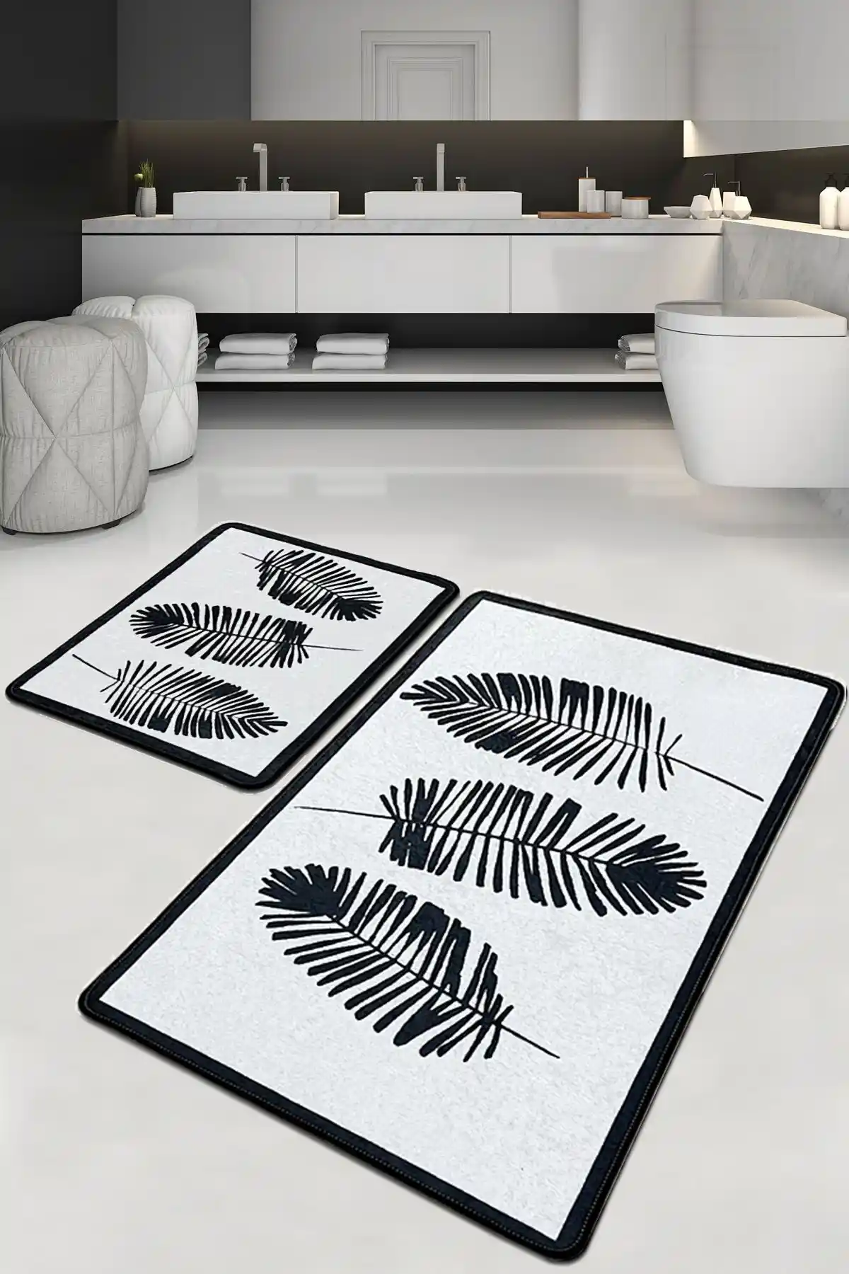 Chilai Home Hoja Banyo Halısı 2'li Set Modern ve Dayanıklı Banyo Aksesuarı