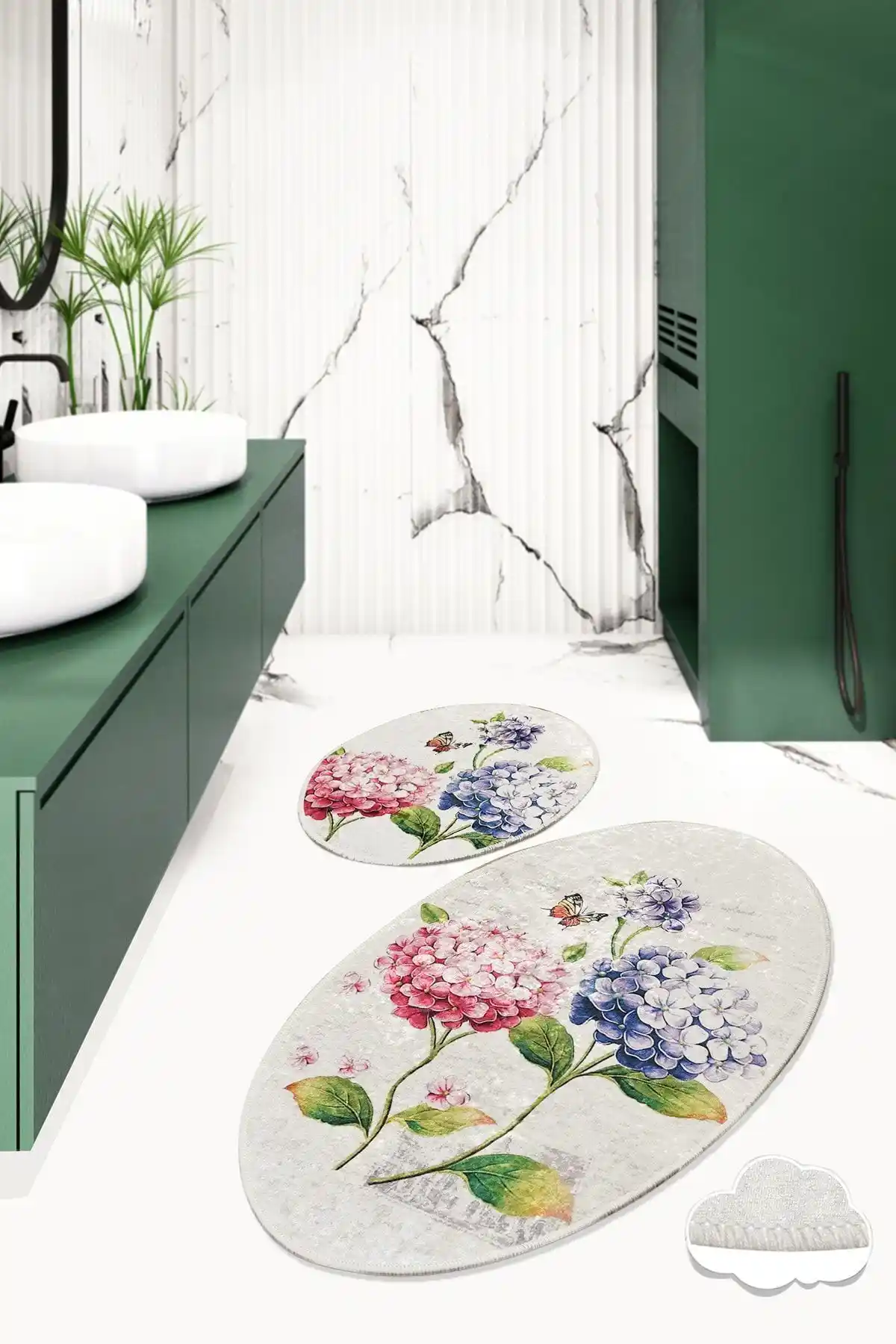 Chilai Home Ortanca 2'li Banyo Halısı Seti Şık ve Güvenli Banyo Dekorasyonu İçin Uygun