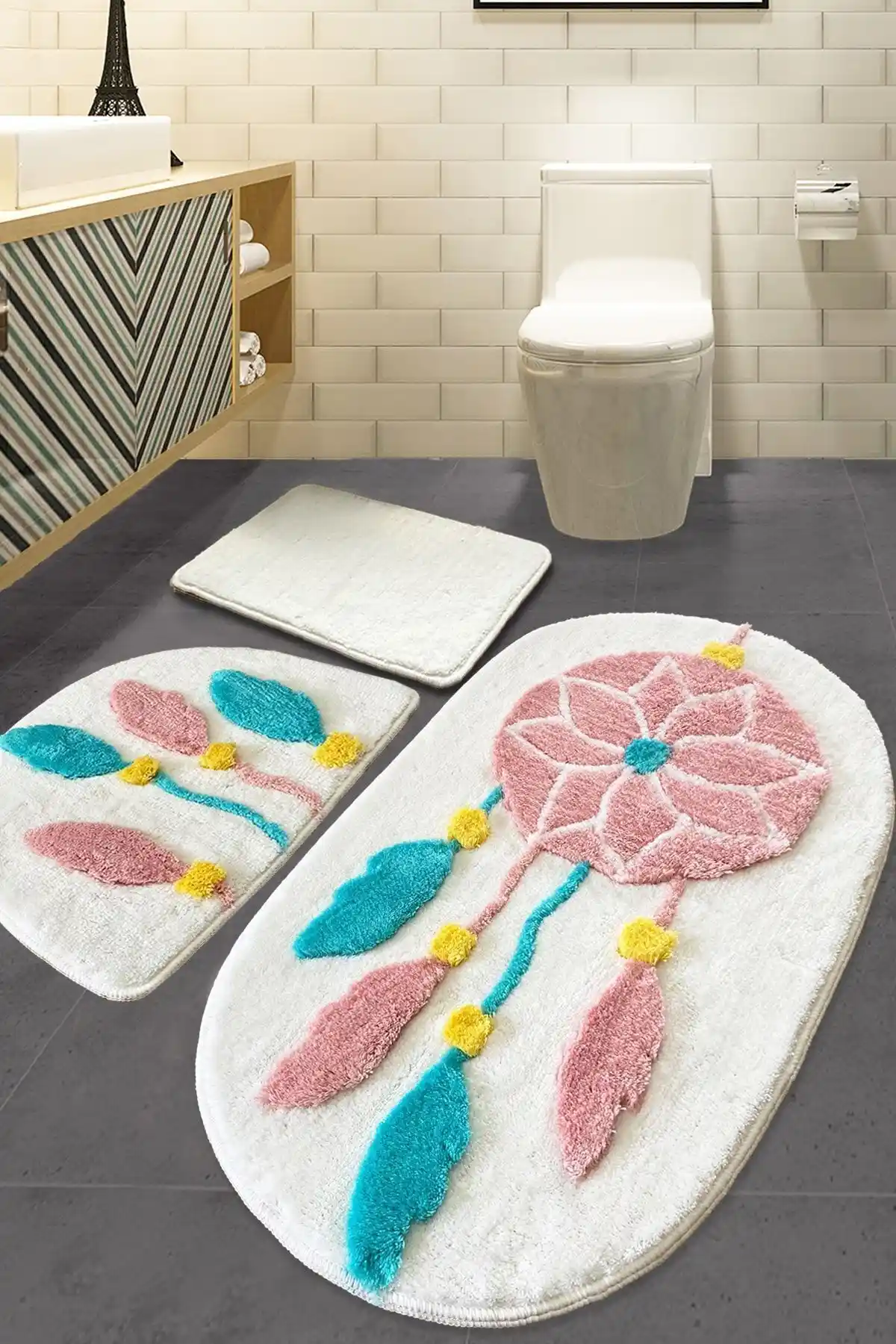 Chilai Home Rüya Beyaz 3'lü Banyo Halısı Seti Modern ve Dayanıklı Tasarım