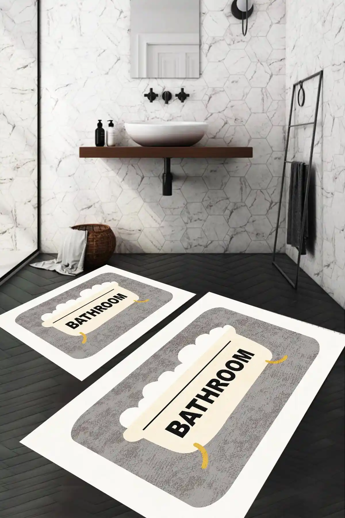 Decomia Home Dijital Baskılı Kaymaz Yıkanabilir Banyo Halısı 2'li Set