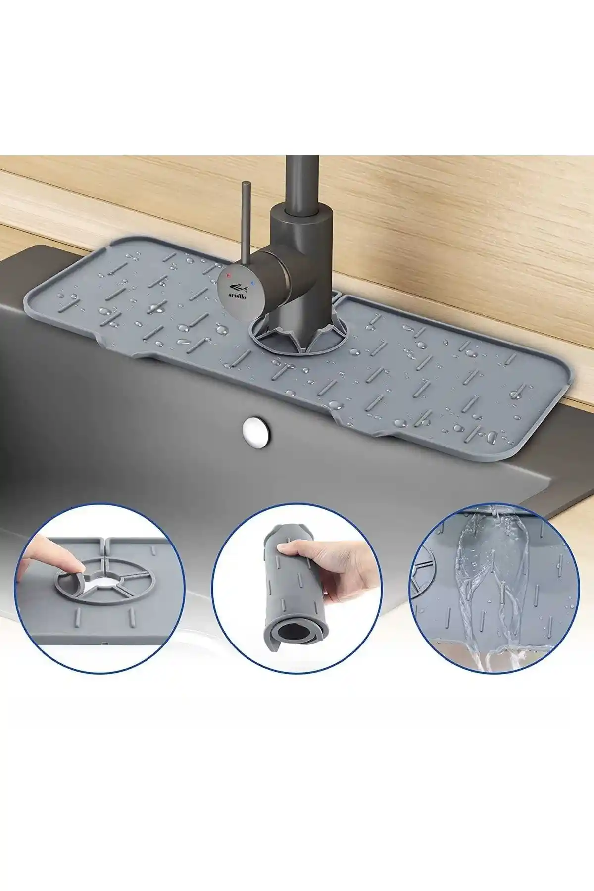 EARABUL Arispa Gri Su Tutucu Musluk Matı ile Mutfak ve Banyo Düzeninizi Geliştirin