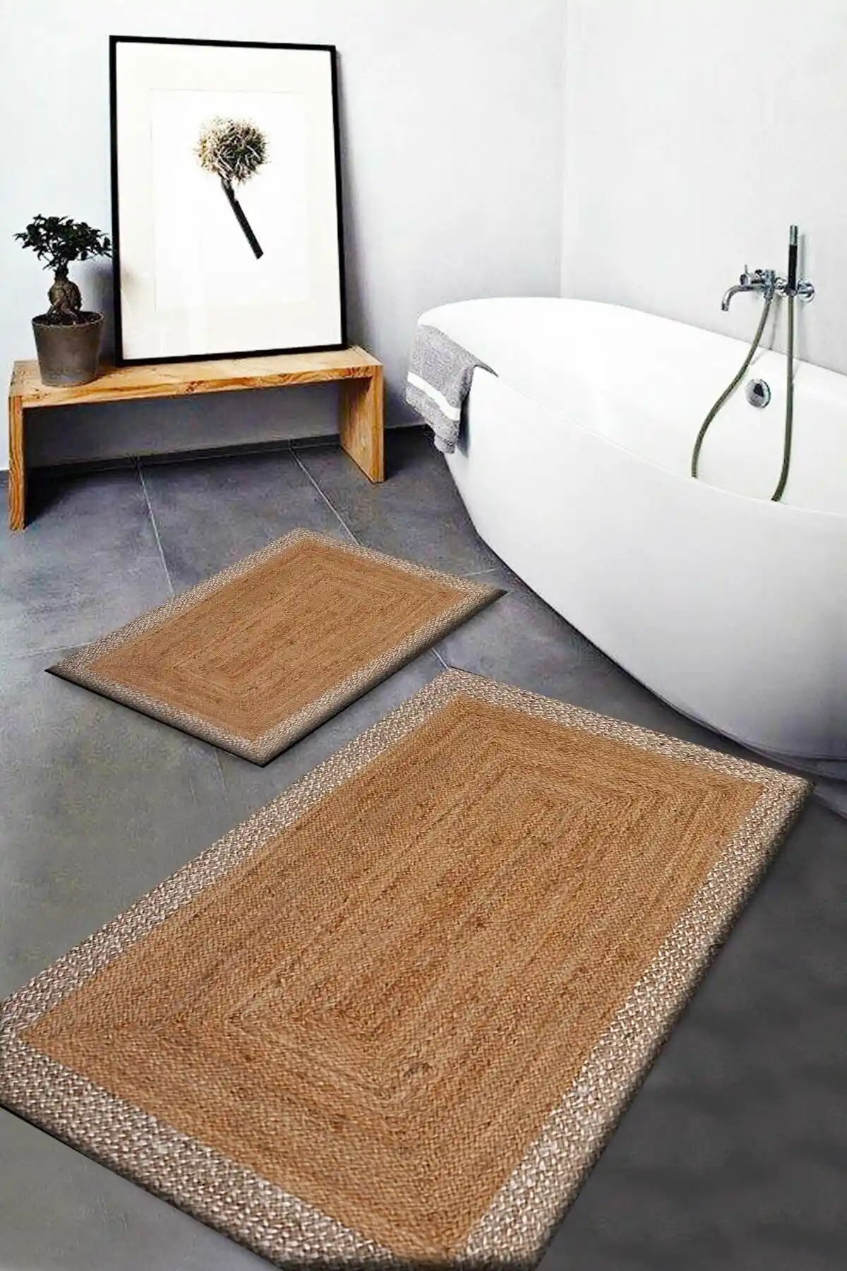 Else Halı Kahve Renkli Yıkanabilir Kaymaz Banyo Paspası 60x50 cm Modern Tasarım