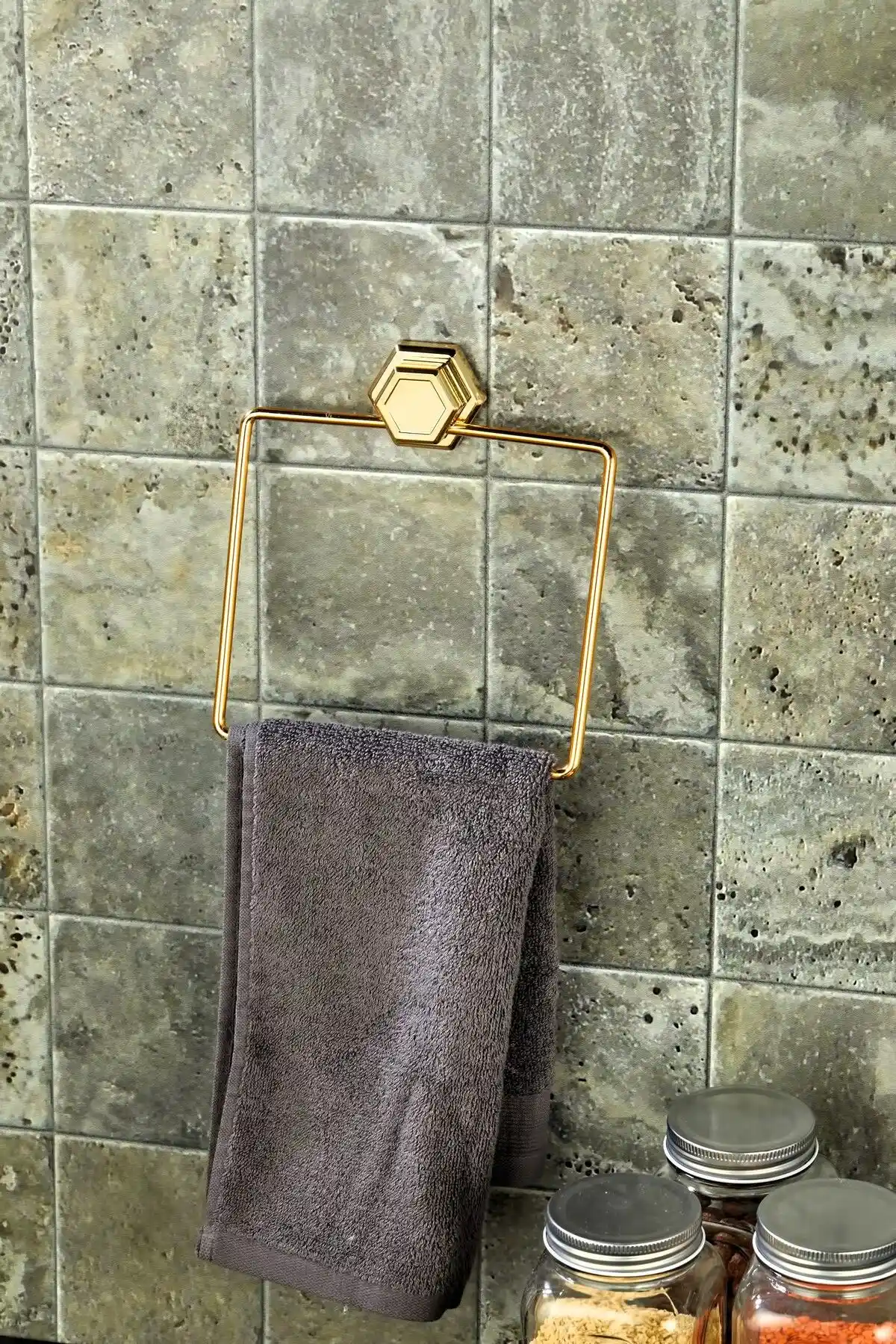 FBZhome Yapışkanlı Kare Altın Renkli Metal Havluluk Askısı Modern ve Şık Tasarım