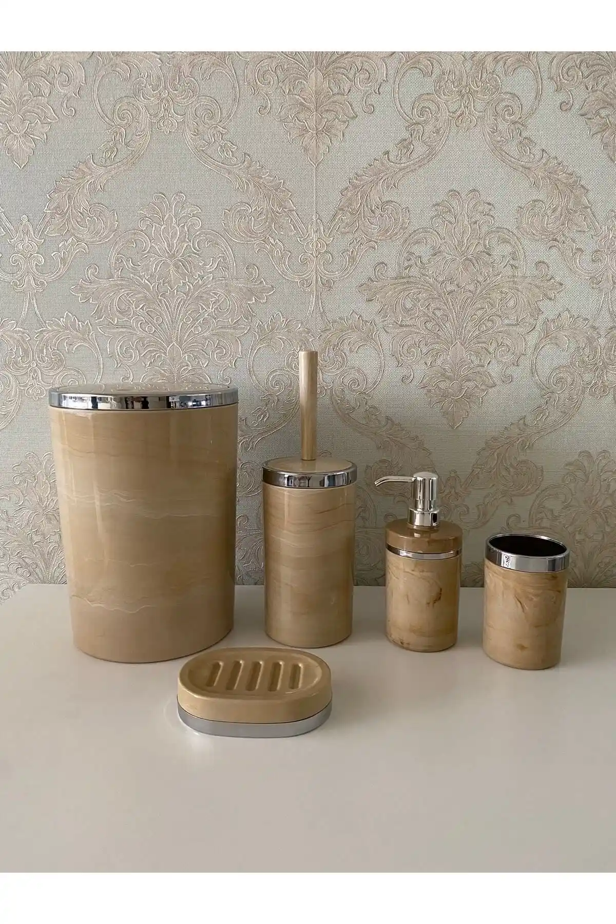 Genel Markalar 5 Parça Mermer Desen Güçlü ve Estetik Banyo Seti İle Dekorasyonunuzu Zenginleştirin