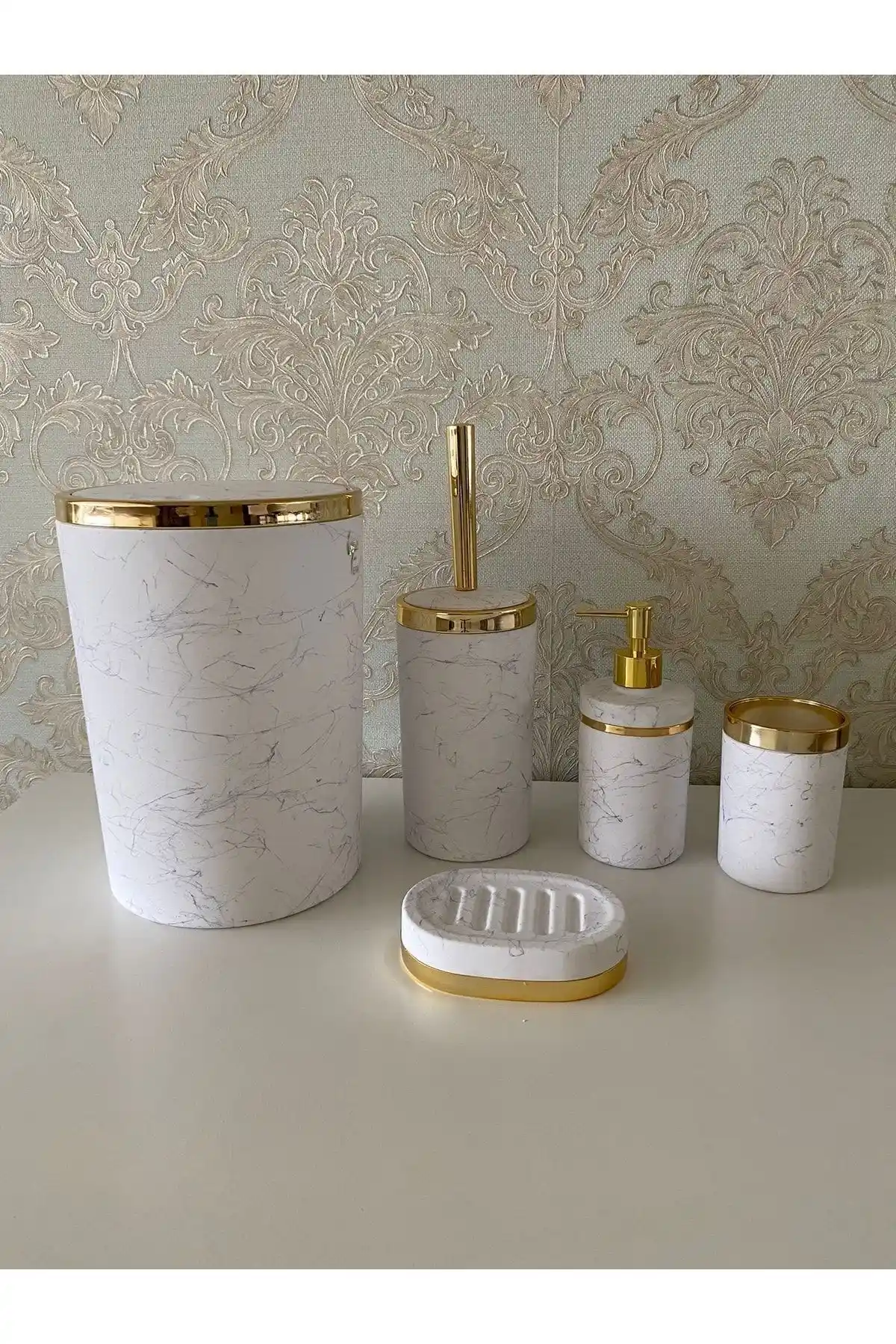 Genel Markalar 5 Parça Mermer Desen Mat Banyo Seti Modern ve Şık Tasarım