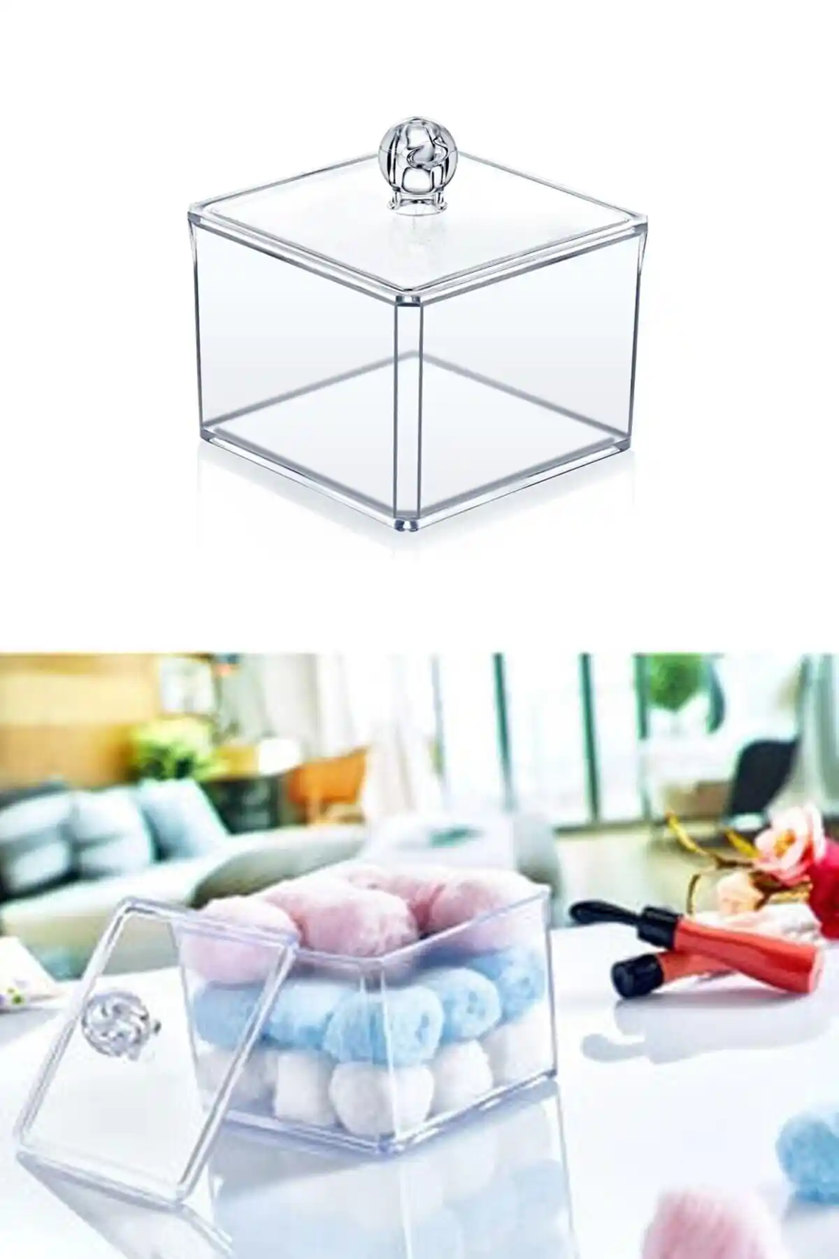 Genel Markalar Şeffaf Kare Pamukluk ve Kulak Çubuğu Kutusu Modern ve Dayanıklı Tasarım