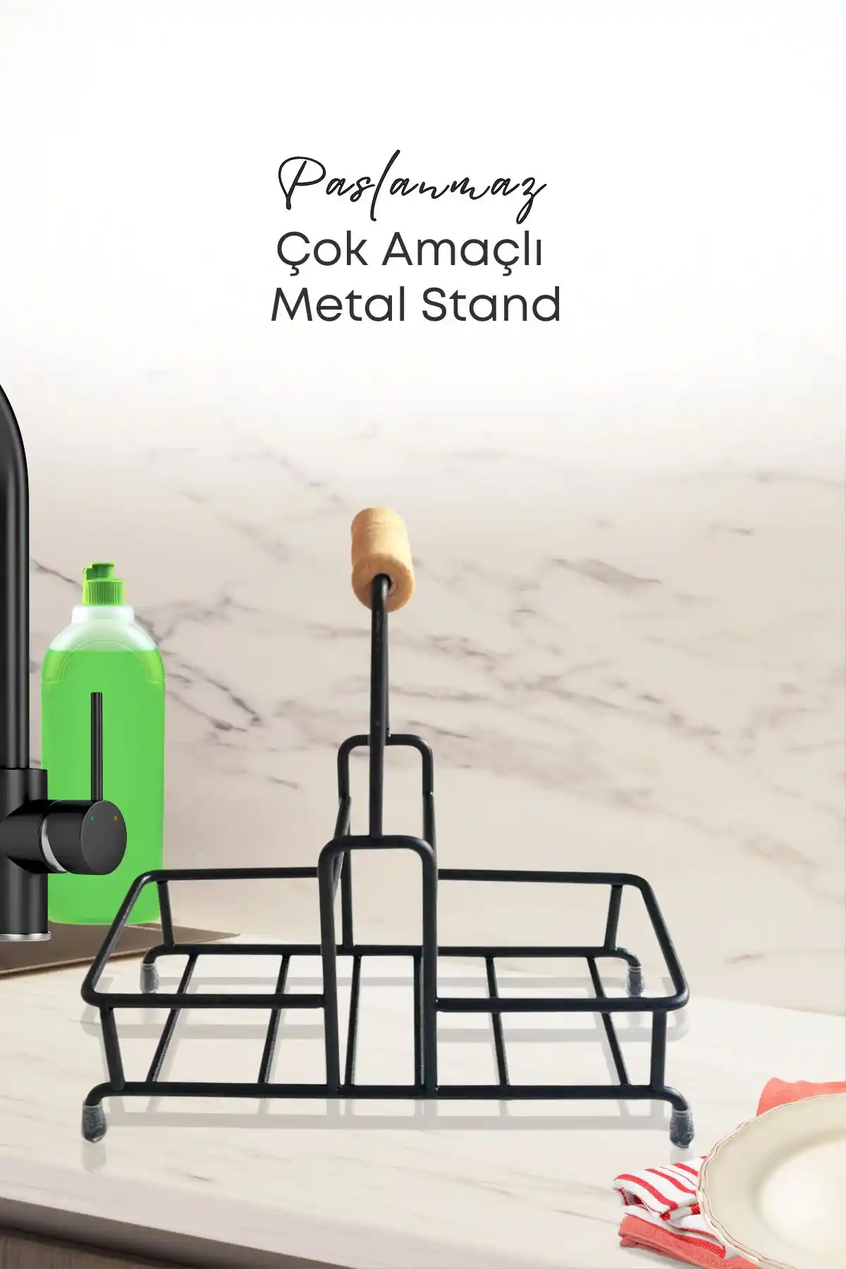 GRİMOR Life 2 Bölmeli Çok Amaçlı Ahşap Kulplu Metal Stand ile Modern ve Fonksiyonel Mutfak Düzeni