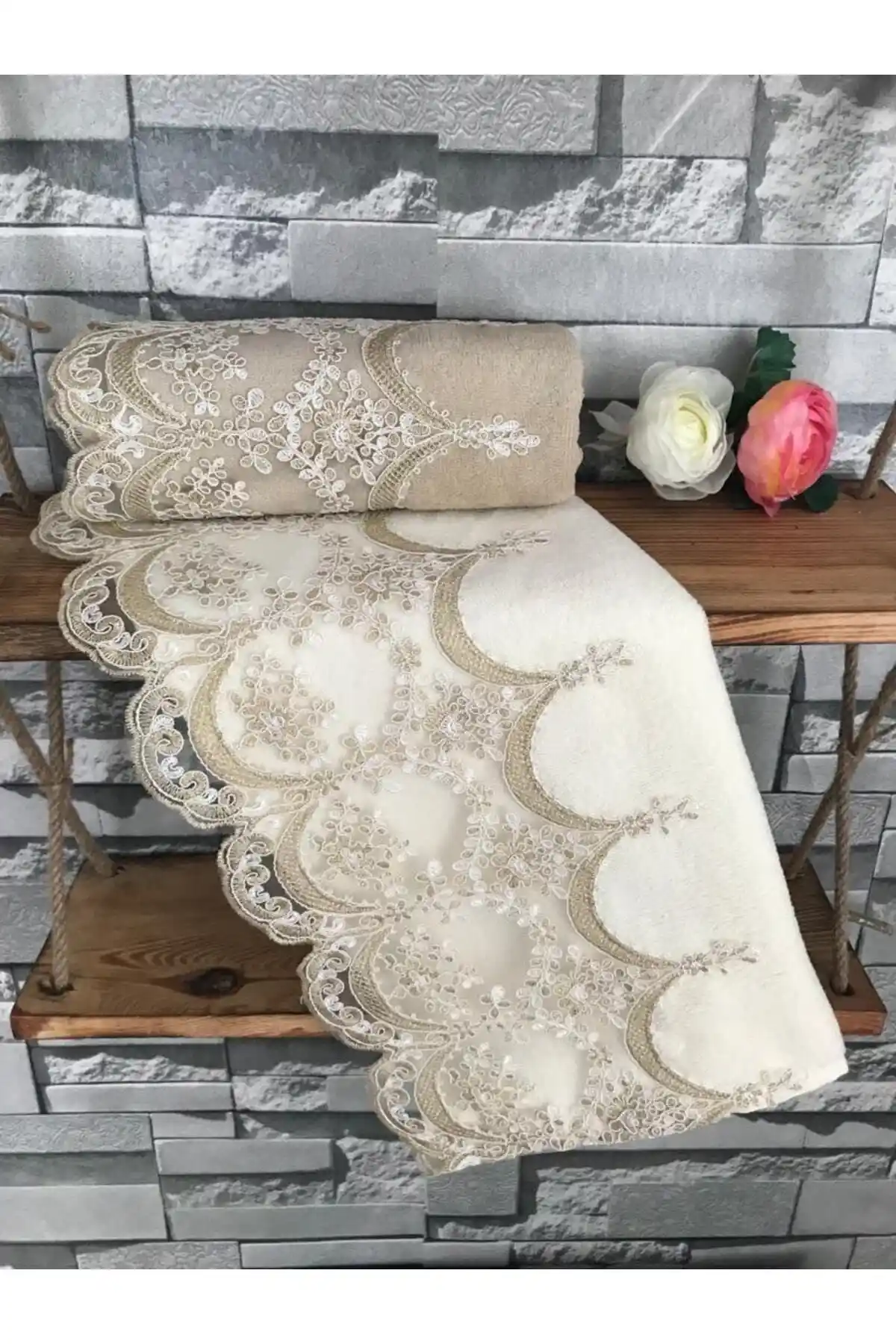 Kadife Kadife Havlu Takımı Bej Renkli Zarif ve Kullanışlı Banyo Aksesuarları