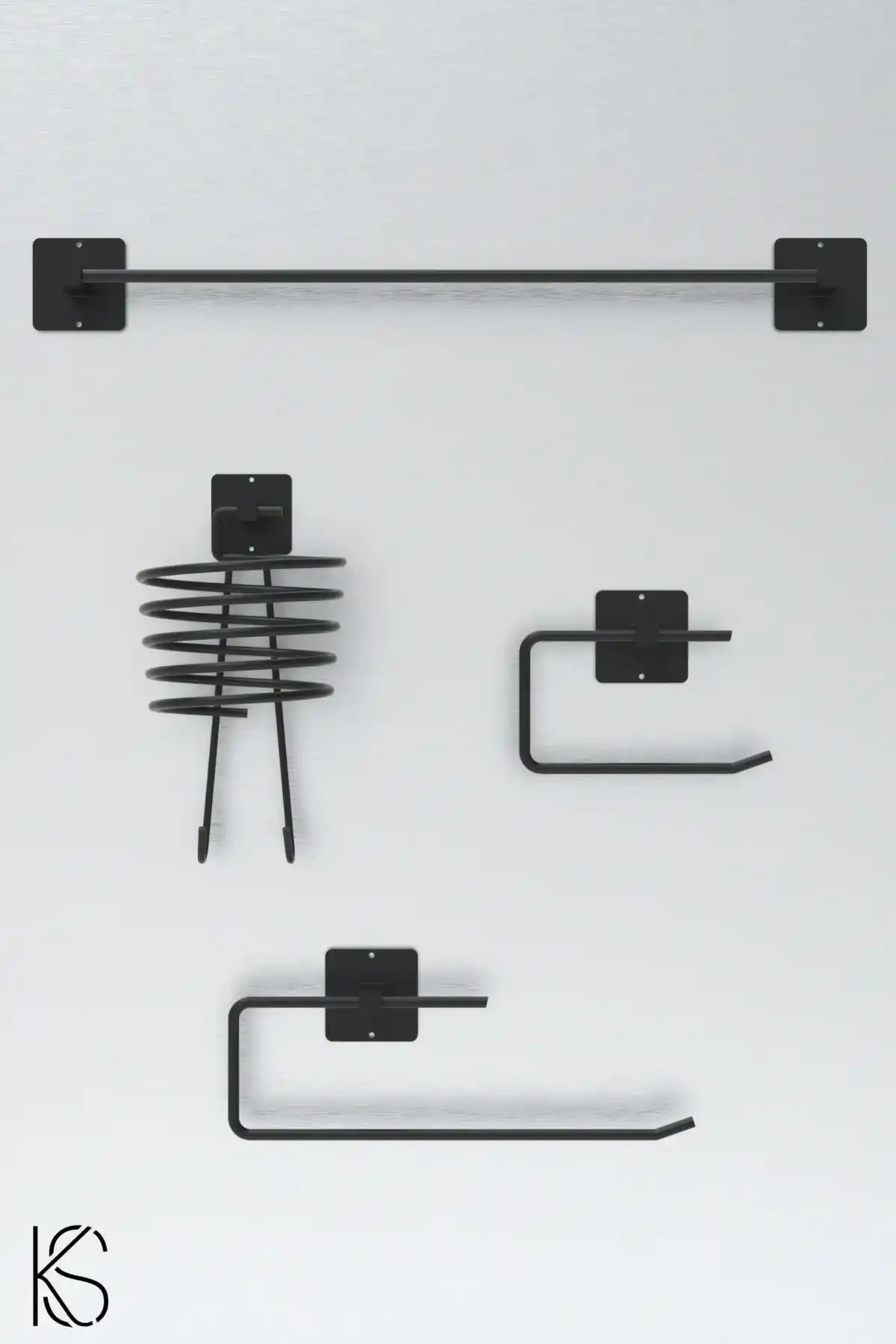 KILINÇ STORE Siyah Yapışkanlı 4'lü Banyo Askısı ve Seti Modern Tasarım ve Kolay Montaj