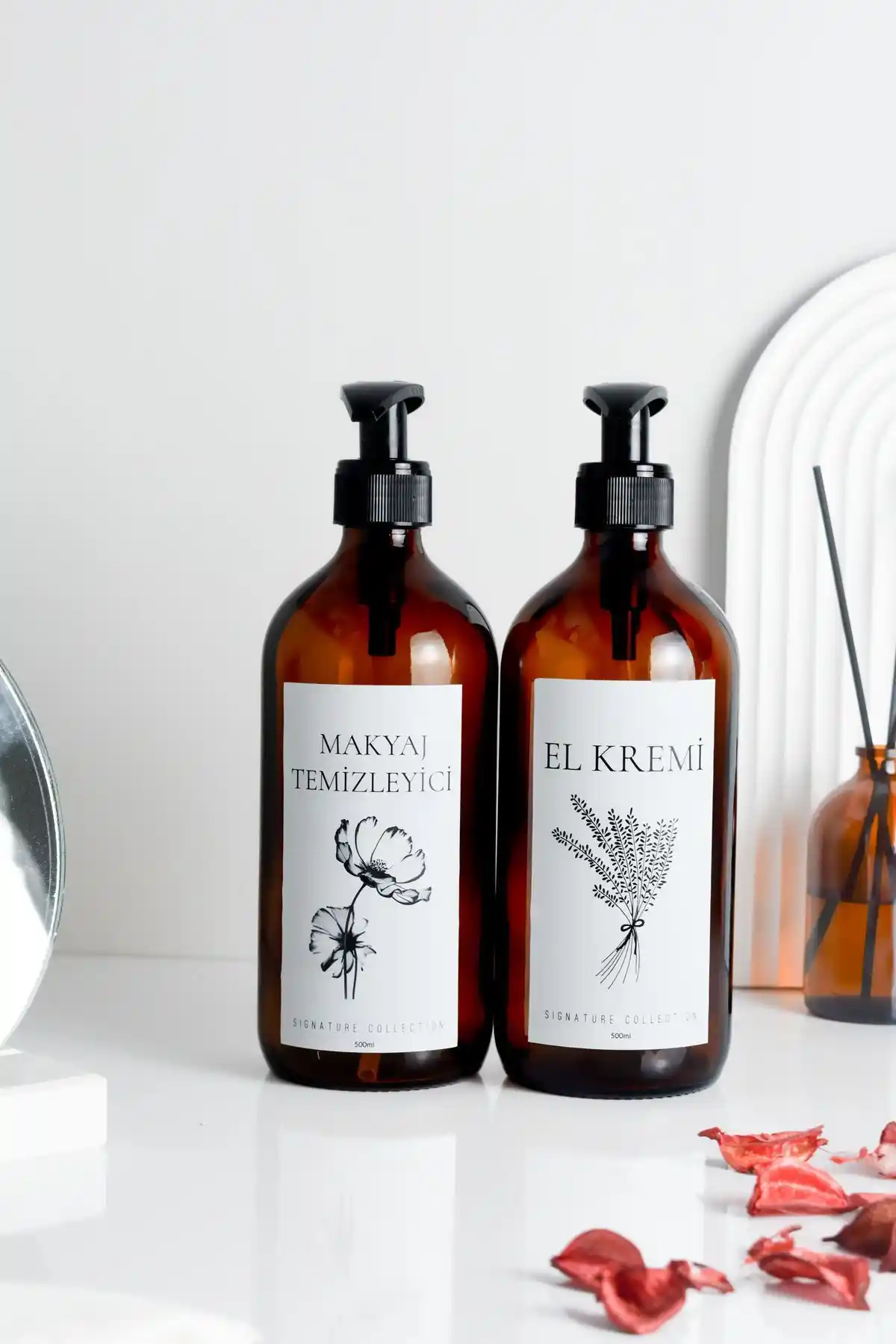 LALEZEN HOME Amber Cam Şişe ile Şık ve Dayanıklı El Kremi ve Makyaj Temizleyici