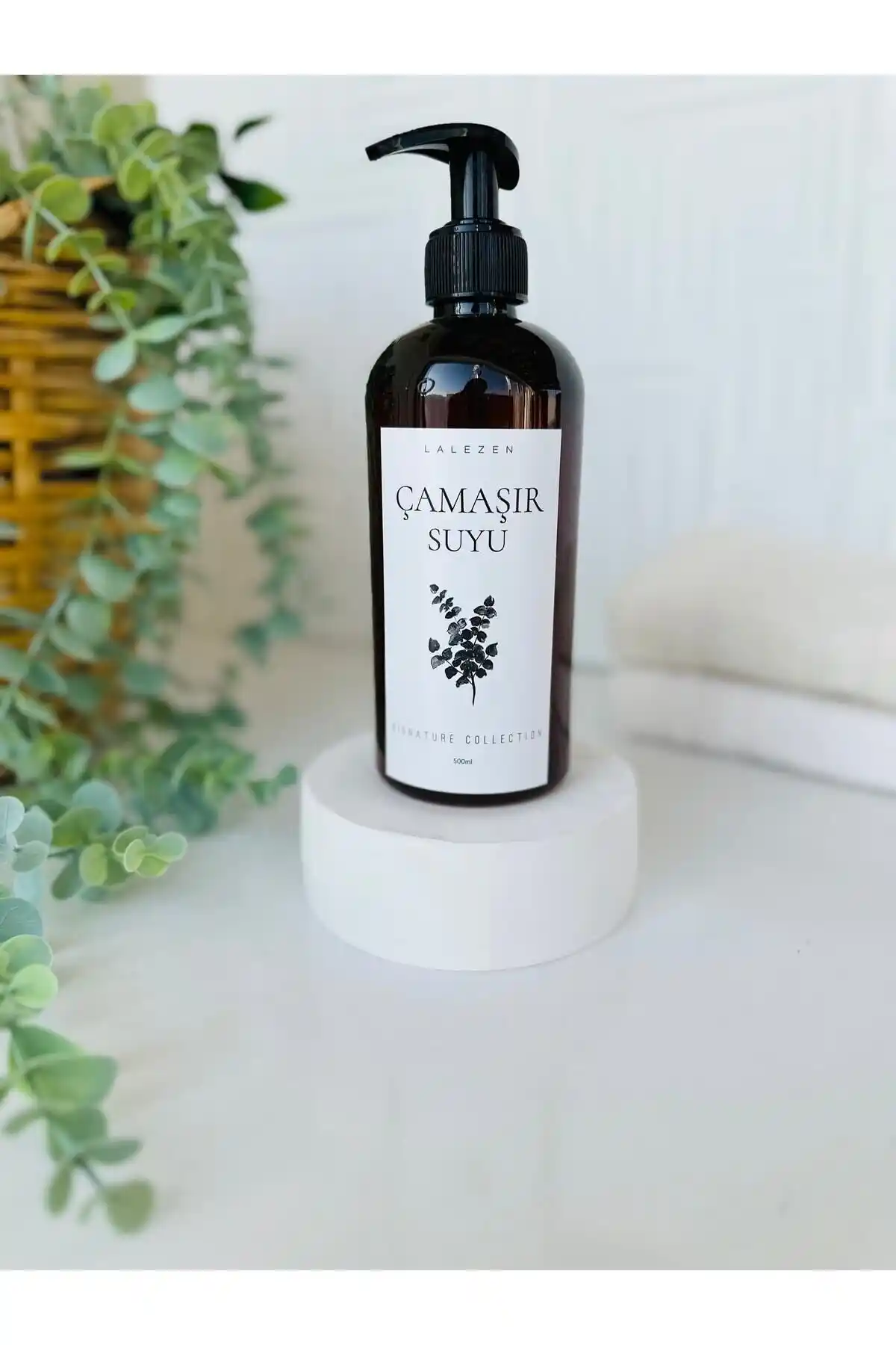 Lalezen Home Çiçekli Plastik Amber Çamaşır Suyu Şişesi Pratik ve Estetik Tasarım