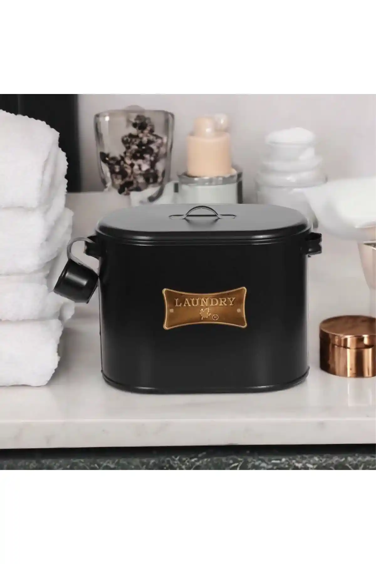 Laundry LR042 İki Bölmeli Metal Kapaklı Deterjanlık - Dayanıklı ve Şık Banyo Düzenleyici