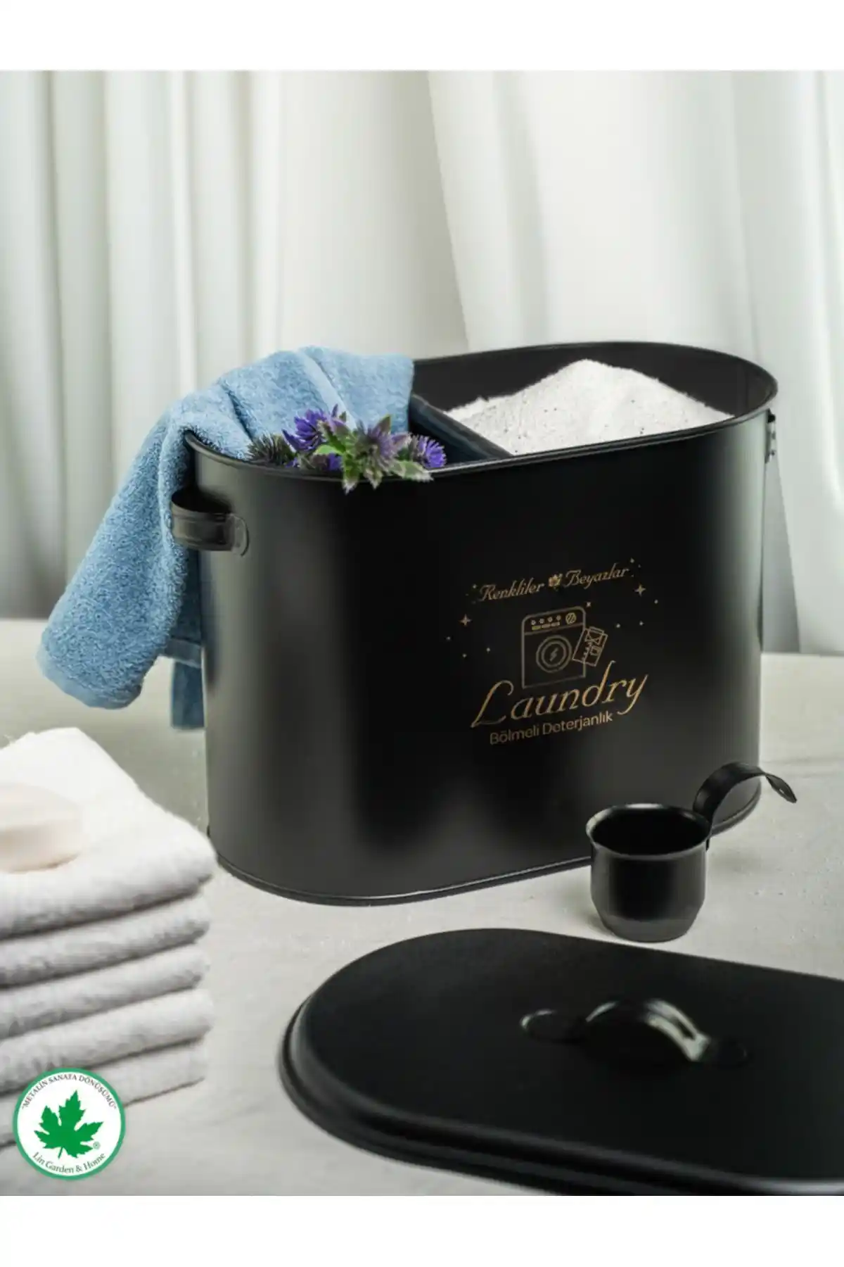 Lin Metal Bölmeli Metal Kapaklı Ölçekli Deterjanlık ile Modern ve Dayanıklı Banyo Düzeni Sağlayın