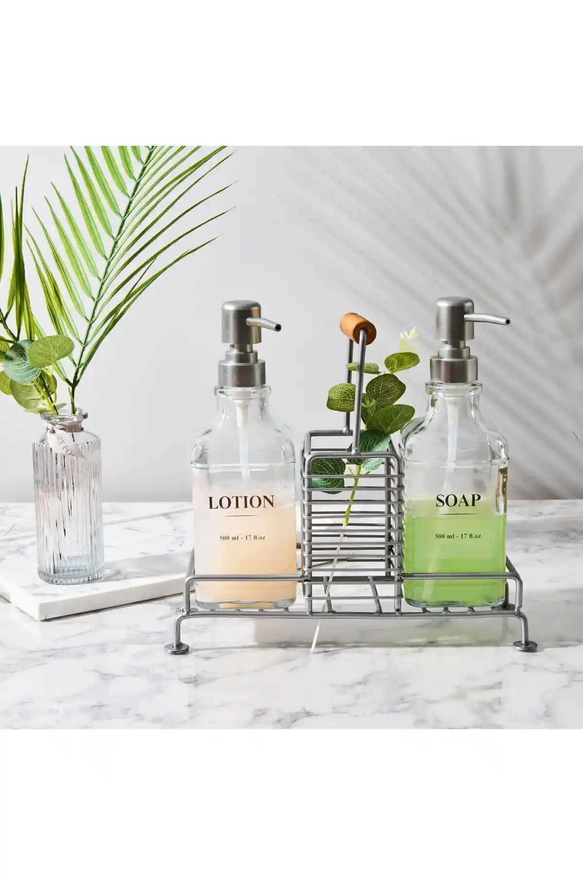 MİEN Mien 2'li Standlı Inox Mutfak Sıvı Sabunluk Seti 380 ml Şık ve Dayanıklı Tasarım