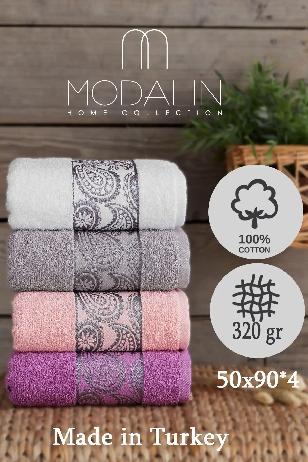 Modalin 50x90 cm Çok Renkli Çiçek Desenli Pamuklu Havlu Seti