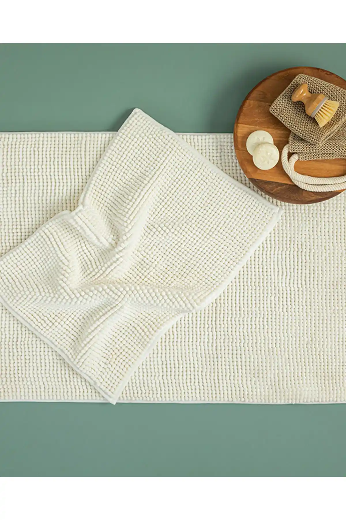 Modern ve Şık Paige Makarna Banyo Paspası Seti Ekru Renkle Estetik ve Güvenli Kullanım