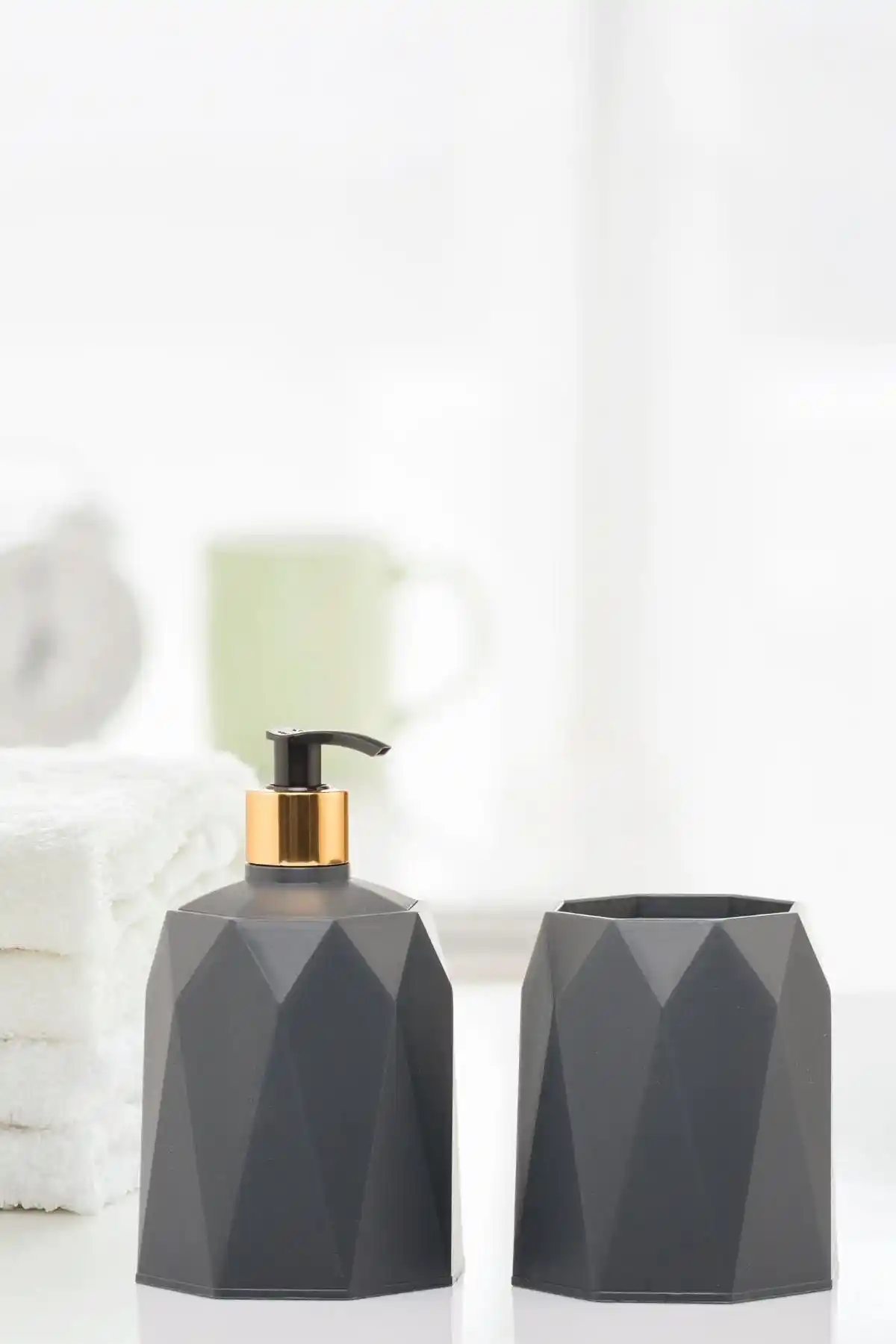 Okacih 2'li Set Modern ve Şık Banyo Aksesuarları Gri Renkle Estetik ve Dayanıklı