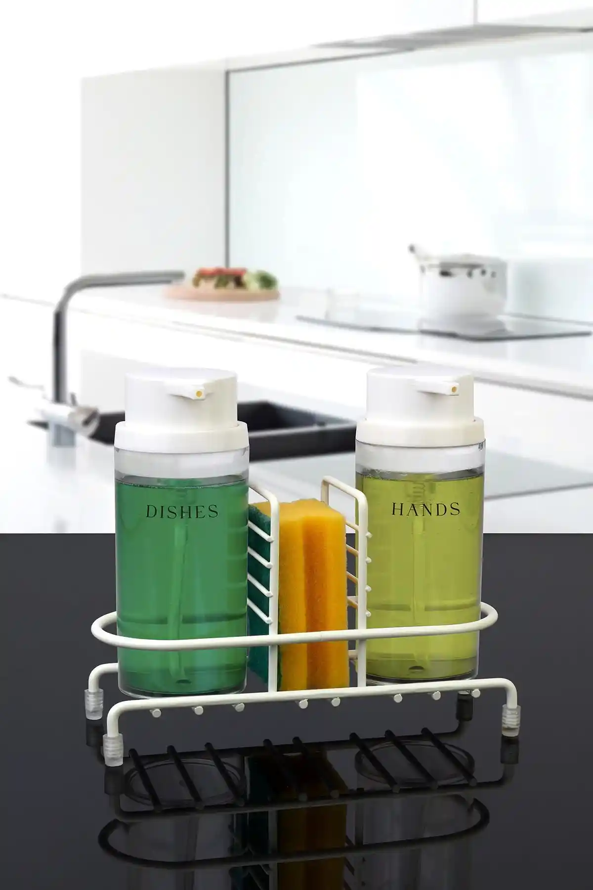 Okyanus Home Beyaz Deluxe Yuvarlak Standlı Metal Sıvı Sabunluk Seti Modern ve Dayanıklı Tasarım