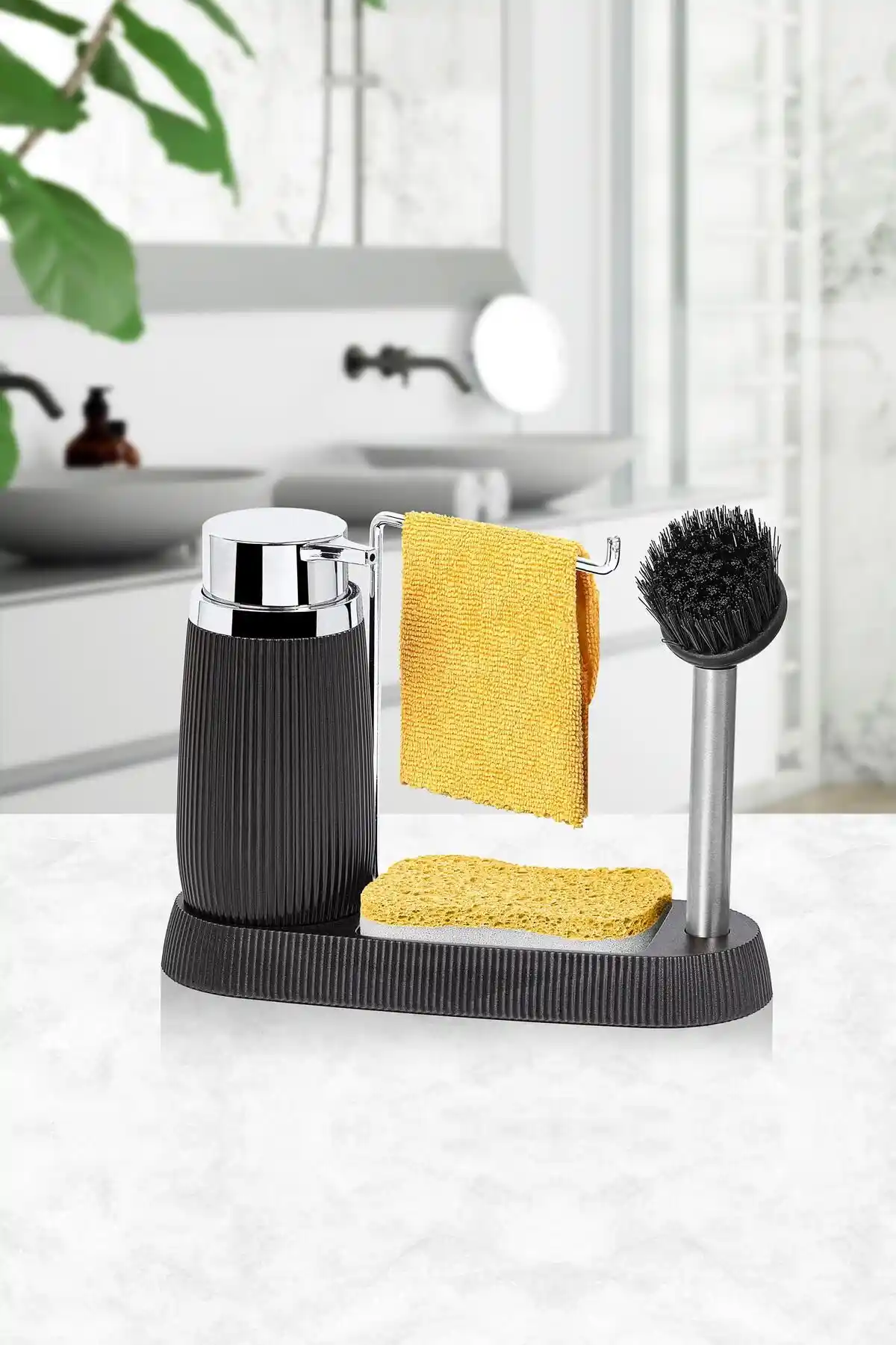 Okyanus Home Siyah Premium Fırçalık ve Sabunluk Lavabo Seti: Modern ve Şık Tasarım