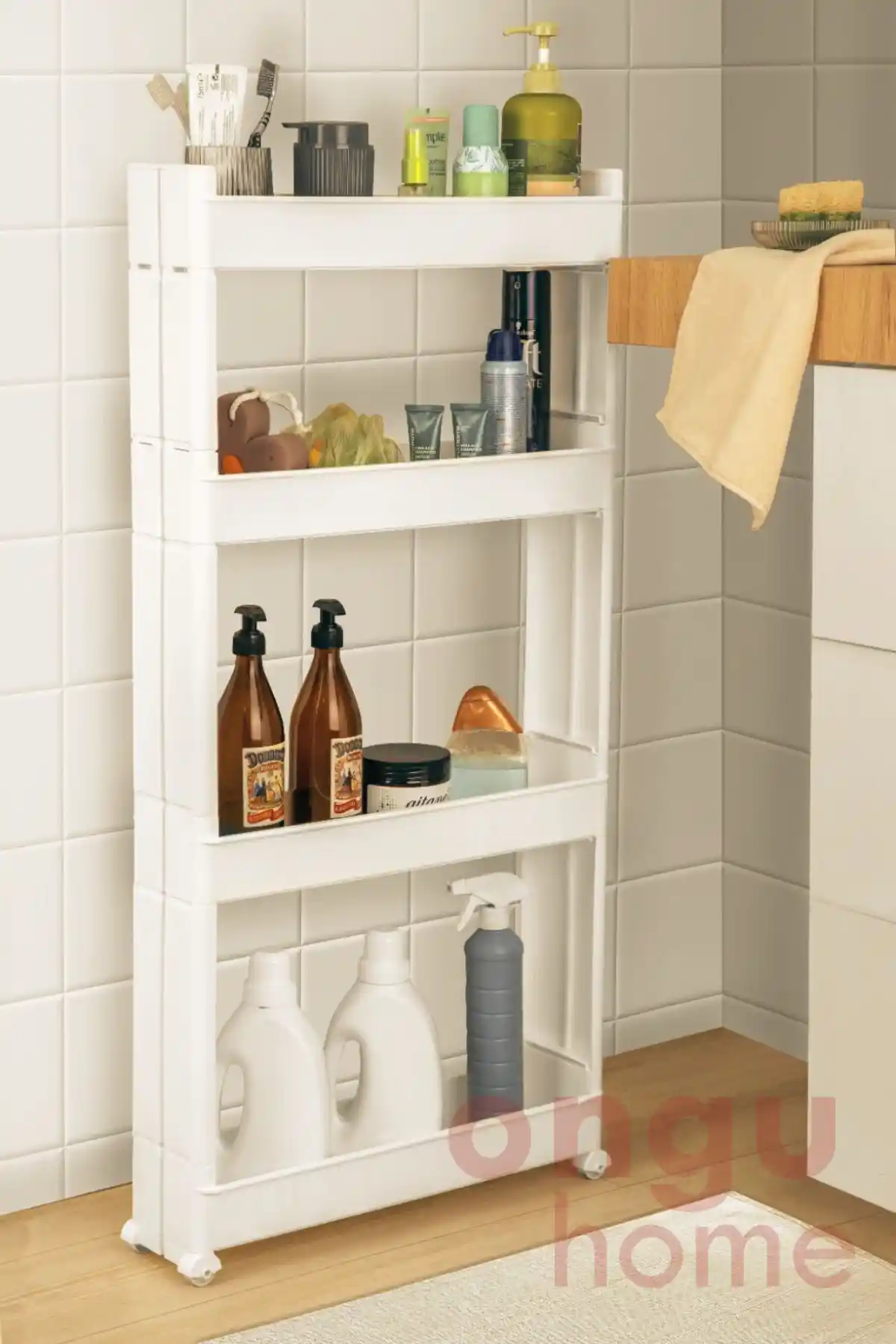 Ongu Home Slim Raf 4 Katlı Çok Amaçlı Tekerlekli Organizer ile Ev Alanınızı Optimize Edin