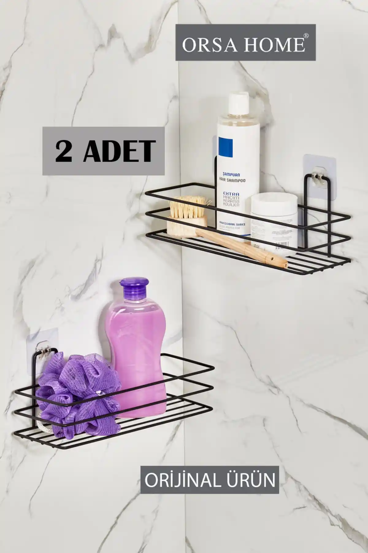 ORSA HOME 2'li Dikdörtgen Banyo Rafı Güçlü Yapışkanlı ve Estetik Tasarım
