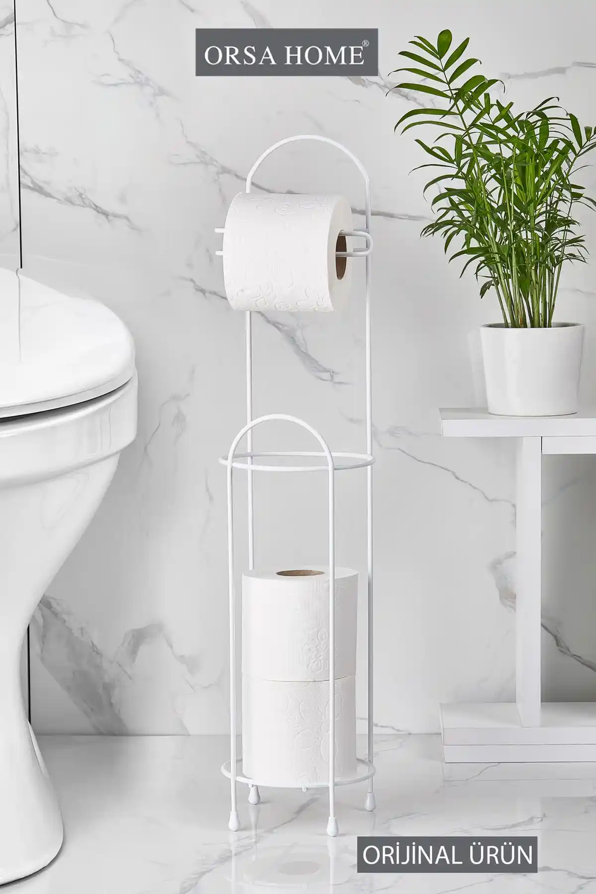 ORSA HOME 376 Beyaz Yedekli WC Kağıtlık Modern ve Şık Banyo Aksesuarı