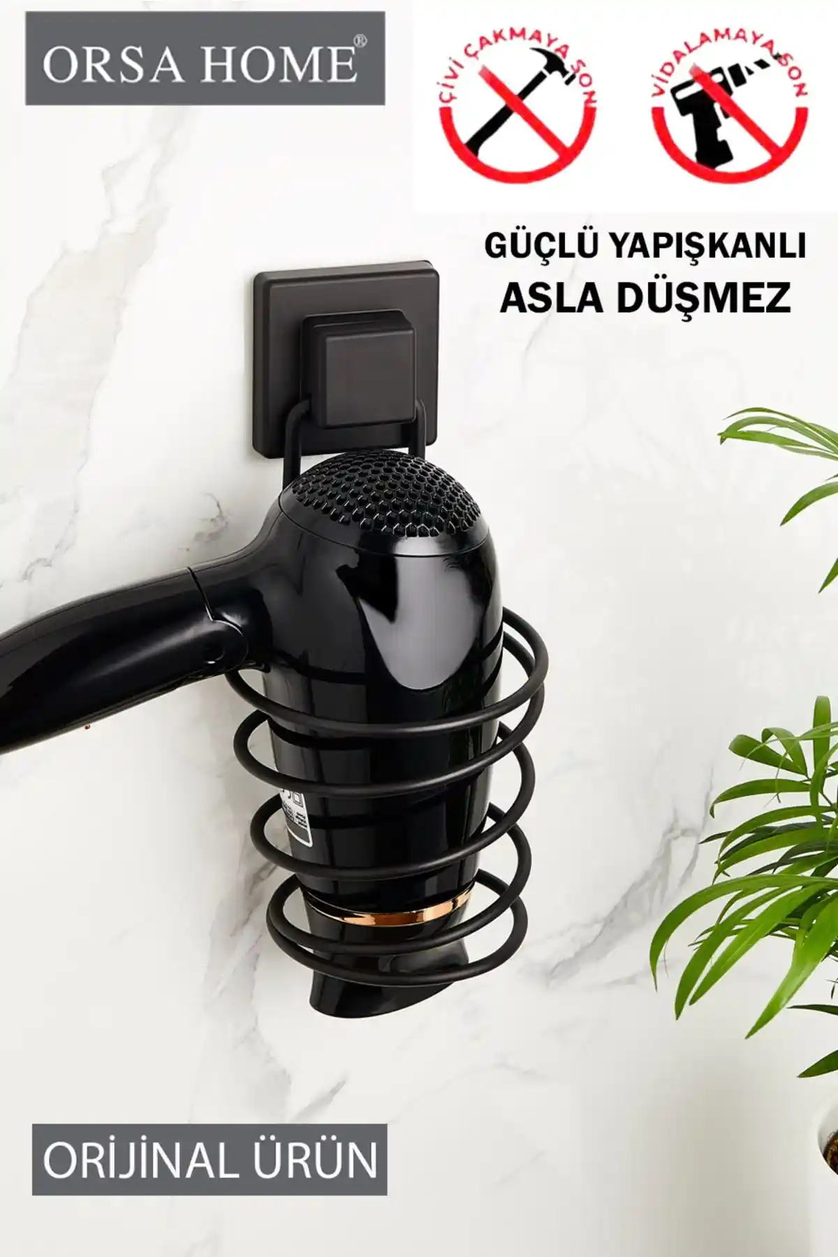 ORSA HOME 915 Kare Güçlü Yapışkanlı Saç Kurutma Makinesi Askısı Modern ve Dayanıklı Tasarım