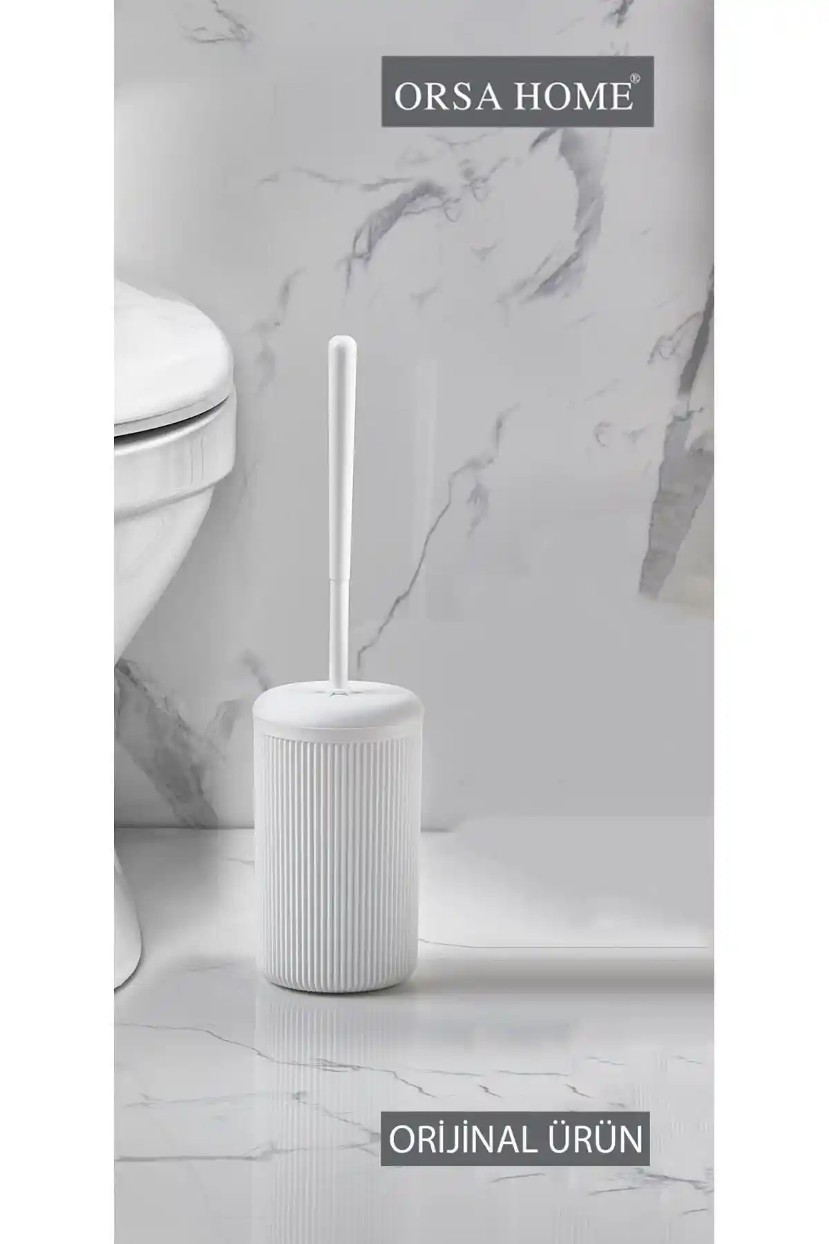 ORSA HOME Beyaz Çizgi Desenli Tuvalet Fırçası: Modern ve Hijyenik Banyo Aksesuarı