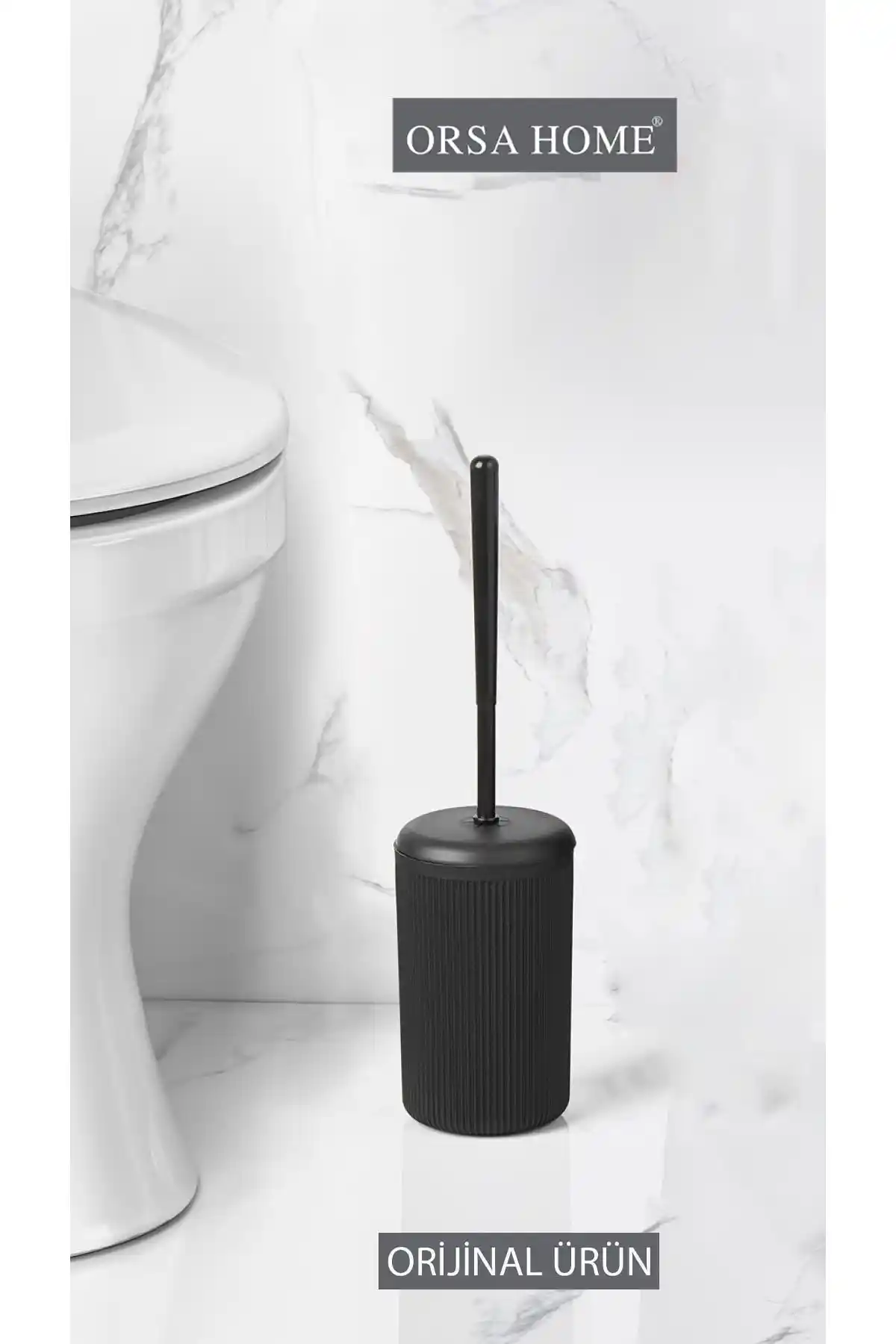 ORSA HOME Siyah Çizgi Desenli Tuvalet Fırçası Modern ve Hijyenik Banyo Temizlik Aracı