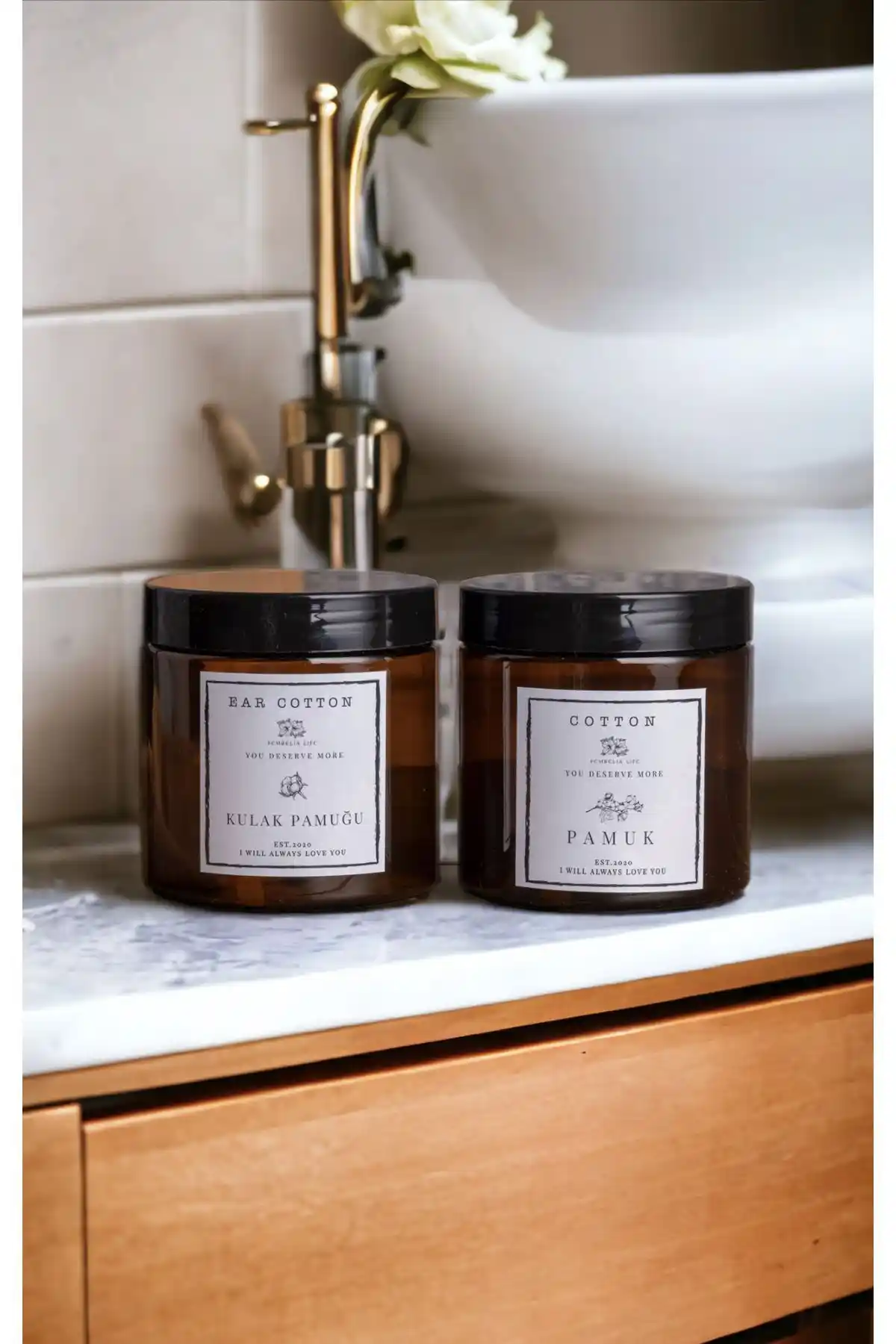 Pembelia Life 2'li Amber Kulak Pamuğu ve Pamuk Kutusu Seti Modern ve Şık Tasarım