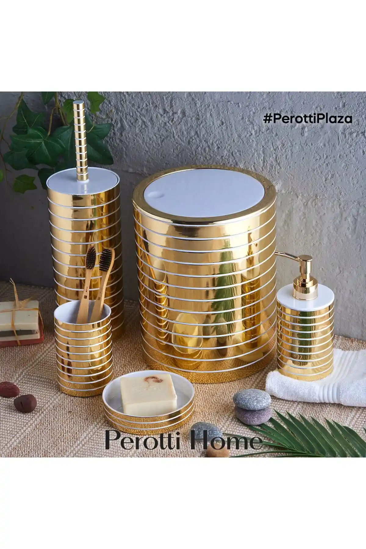 Perotti 5li Gold Beyaz Banyo Seti Modern Tasarım ve Dayanıklılık Sunar