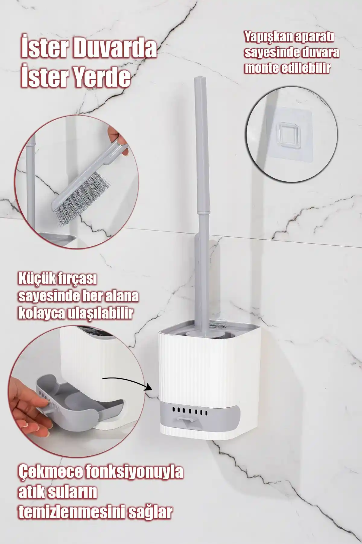 Porsima 2026 Su Akıtmayan Yapışkanlı Banyo ve Tuvalet Temizlik Fırçası Seti