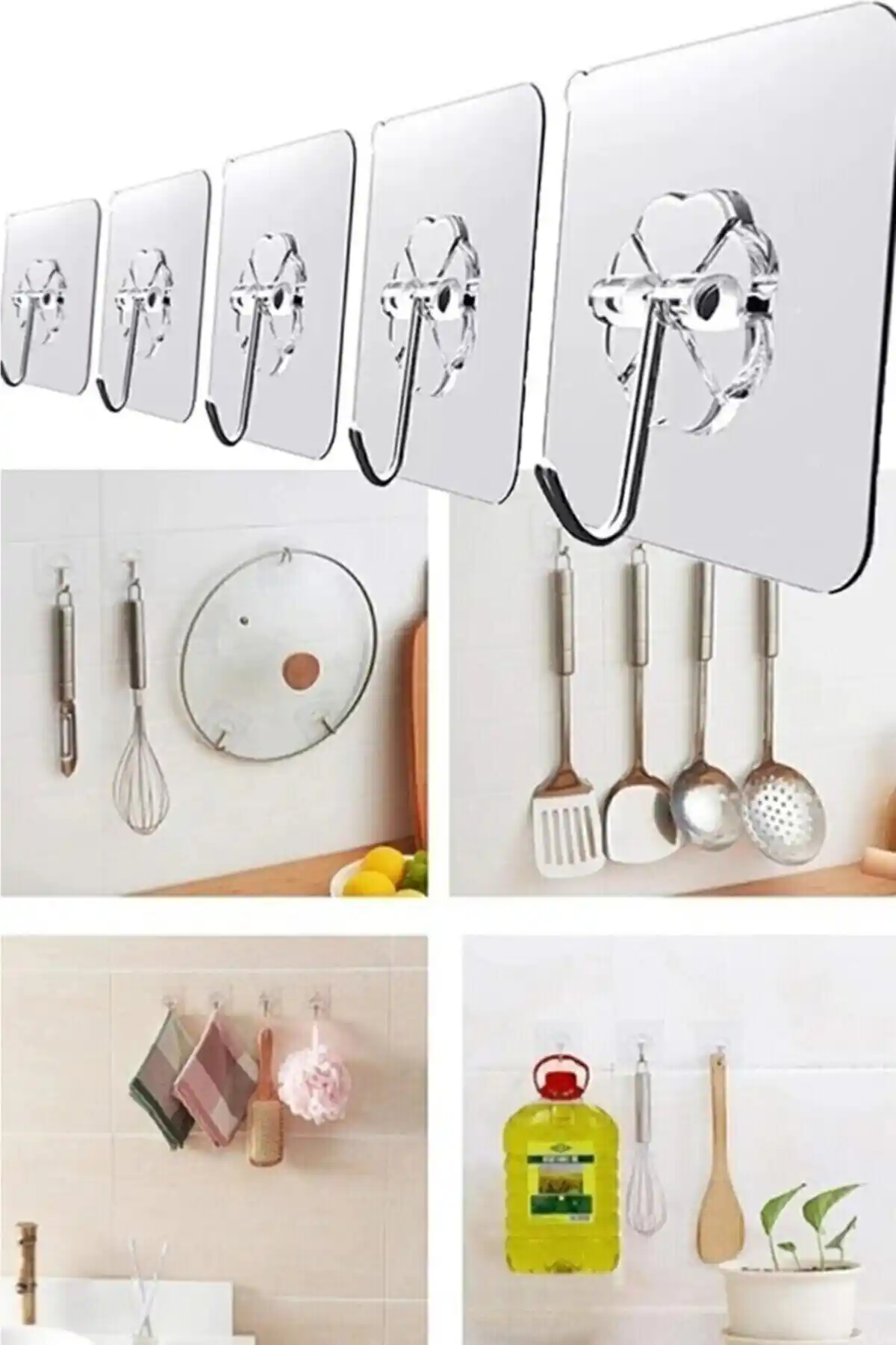 Reklamwar 5'li 6x6cm Şeffaf Güçlü Kendinden Yapışkanlı Askılar Ev ve Ofis Dekorasyonu İçin