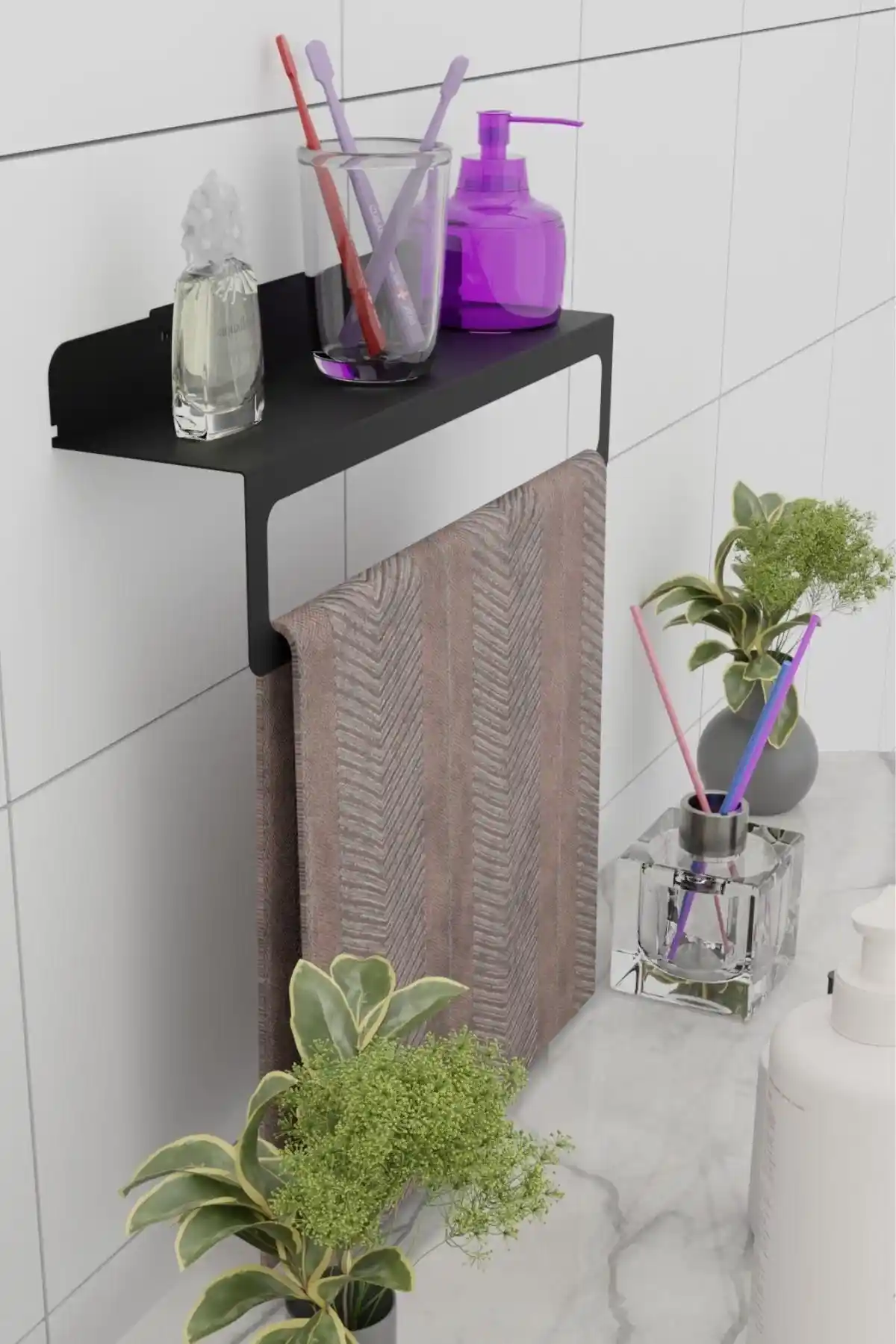 Risingmaber Siyah Metal Raflı Havlu Tutucu MT93SD Modern ve Dayanıklı Tasarım