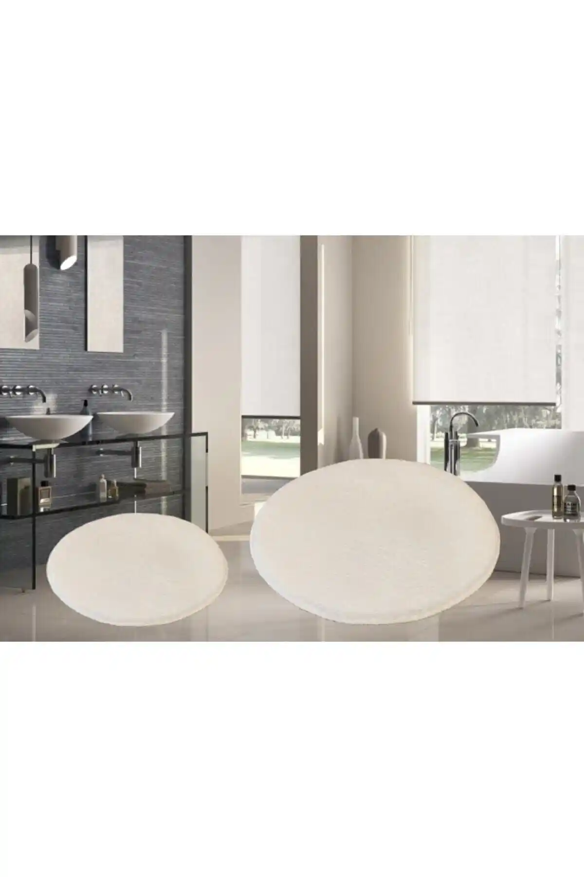 Sarar 2'li Yuvarlak Peluş Banyo Paspası Takımı Modern ve Şık Tasarım